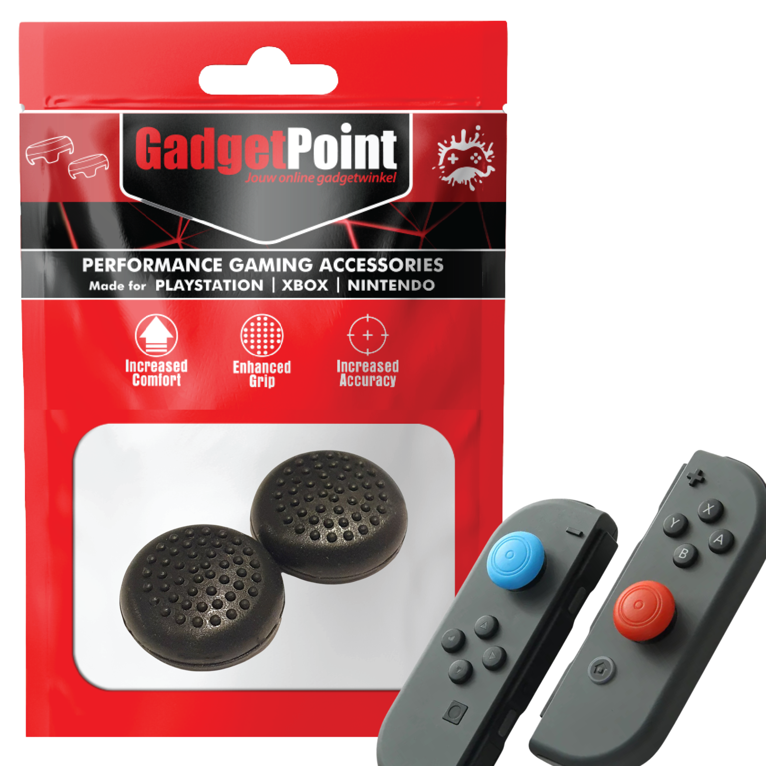 Thumb Grips voor Nintendo Switch Joy-Con Controllers - Gaming Thumbgrips - Performance Thumbsticks - Anti-Slip Joystick Caps - Bescherming Accessoires - Thumbs Stippen - Zwart