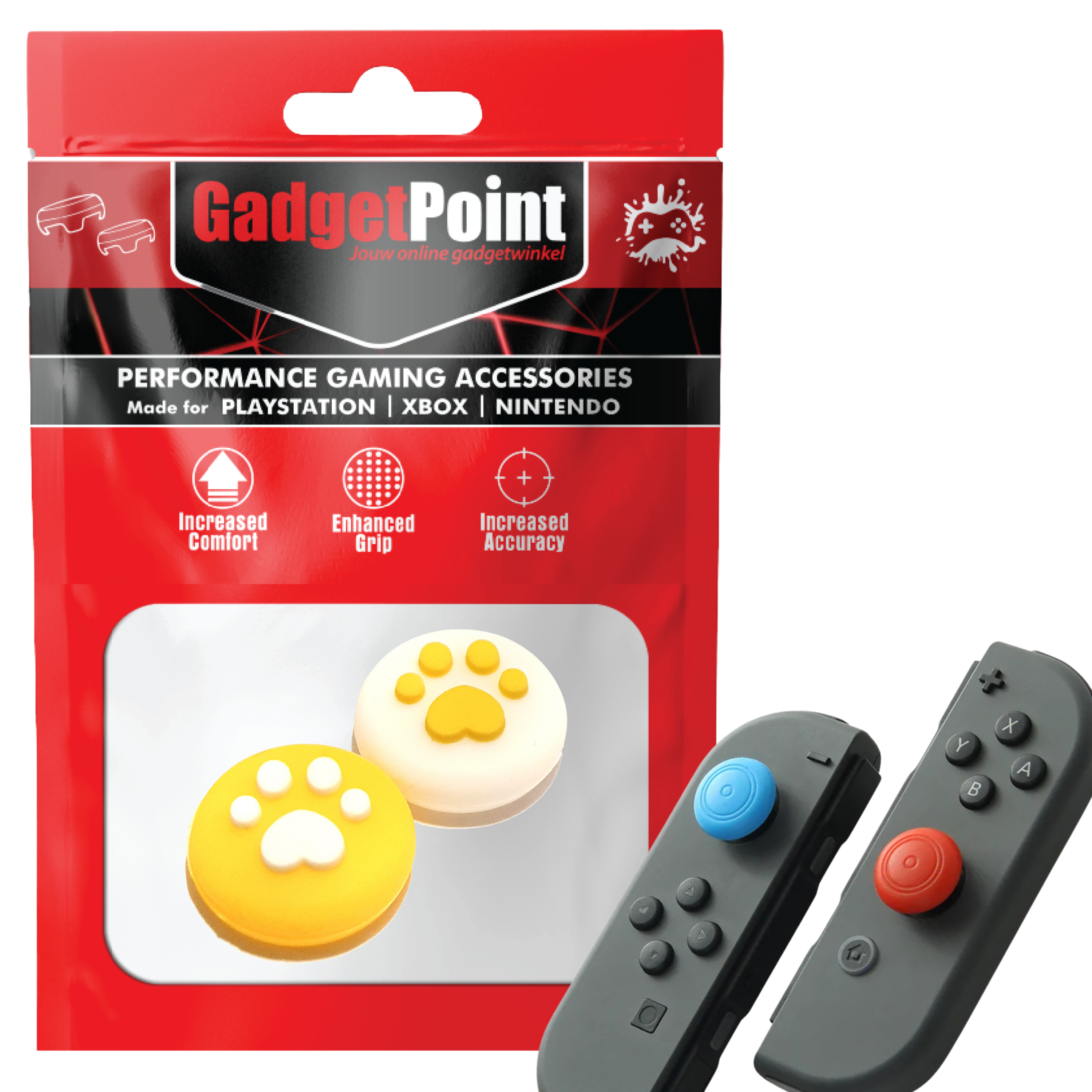Gaming Thumb Grips | Performance Anti-slip Thumbsticks | Joystick Cap Thumb Grips | Paws - Yellow/White | Accessories suitable for Nintendo Switch Joy-Con Controllers