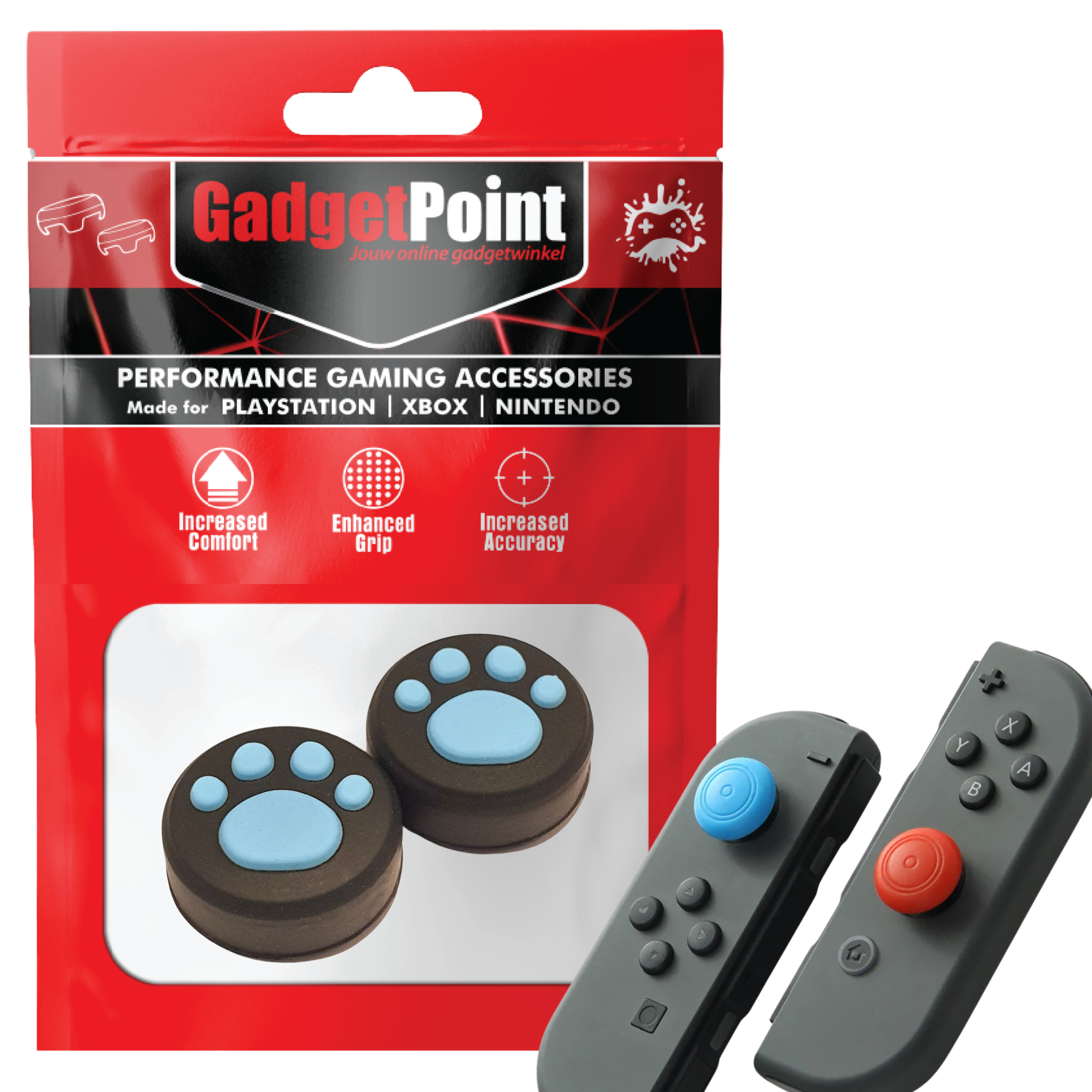 Thumb Grips voor Nintendo Switch Joy-Con Controllers - Gaming Thumbgrips - Performance Thumbsticks - Anti-Slip Joystick Caps - Bescherming Accessoires - Pootjes - Zwart/Blauw