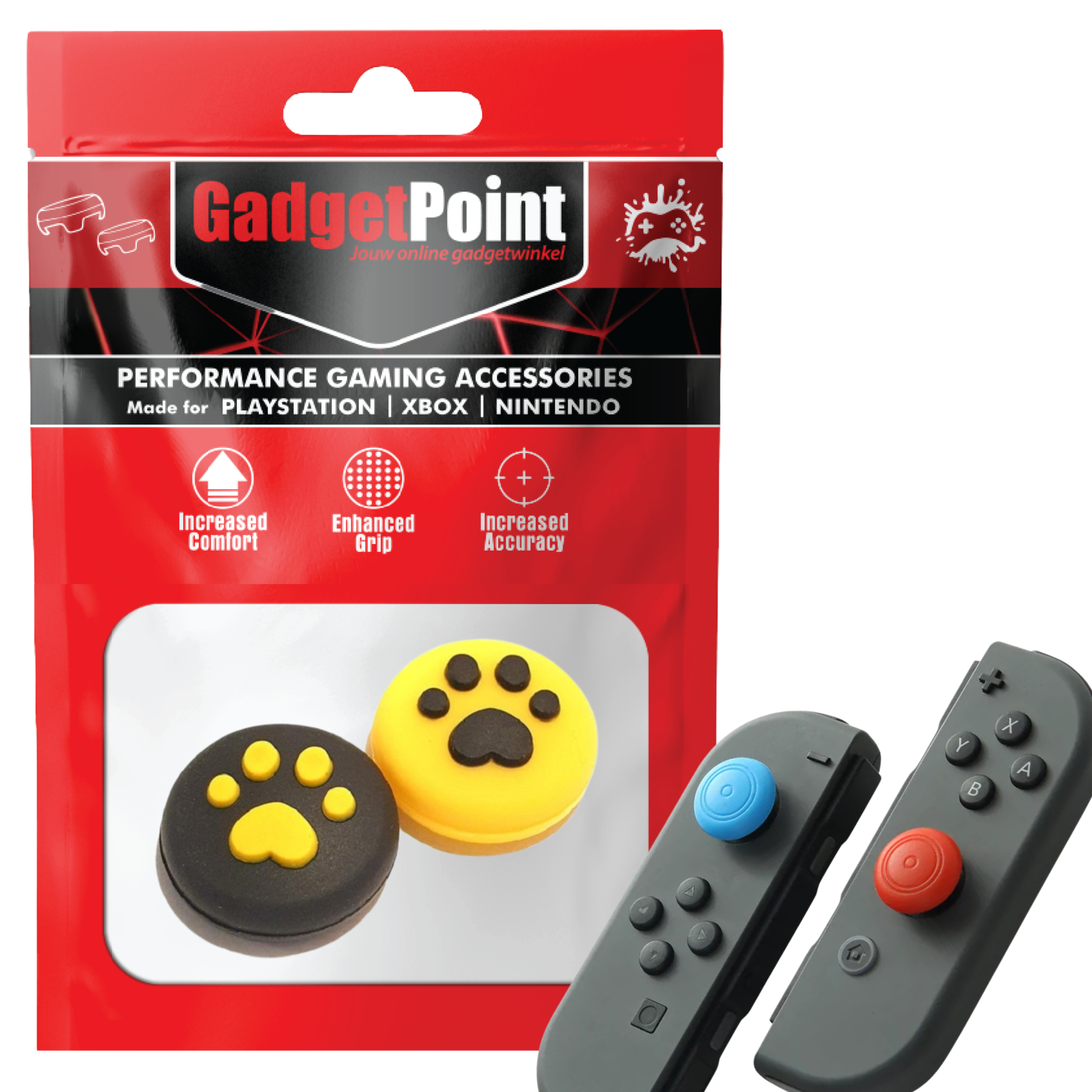Thumb Grips voor Nintendo Switch Joy-Con Controllers - Gaming Thumbgrips - Performance Thumbsticks - Anti-Slip Joystick Caps - Bescherming Accessoires - Pootjes - Zwart/Geel