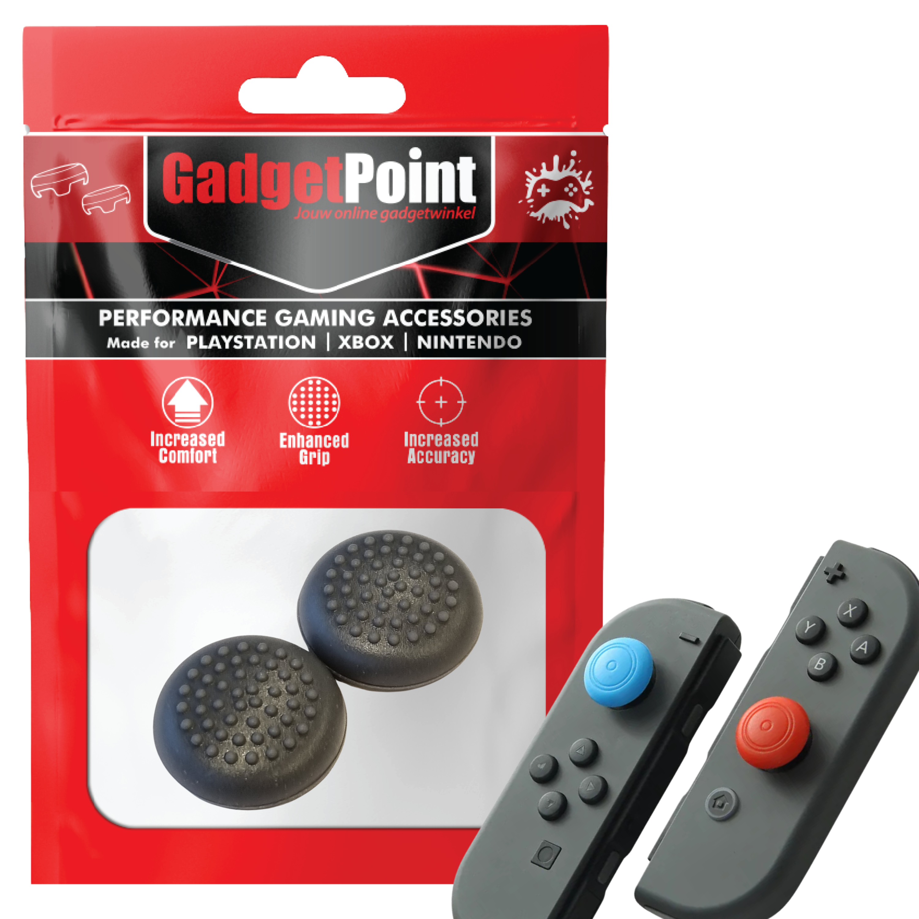Thumb Grips voor Nintendo Switch Joy-Con Controllers - Gaming Thumbgrips - Performance Thumbsticks - Anti-Slip Joystick Caps - Bescherming Accessoires - Thumbs Stippen - Grijs