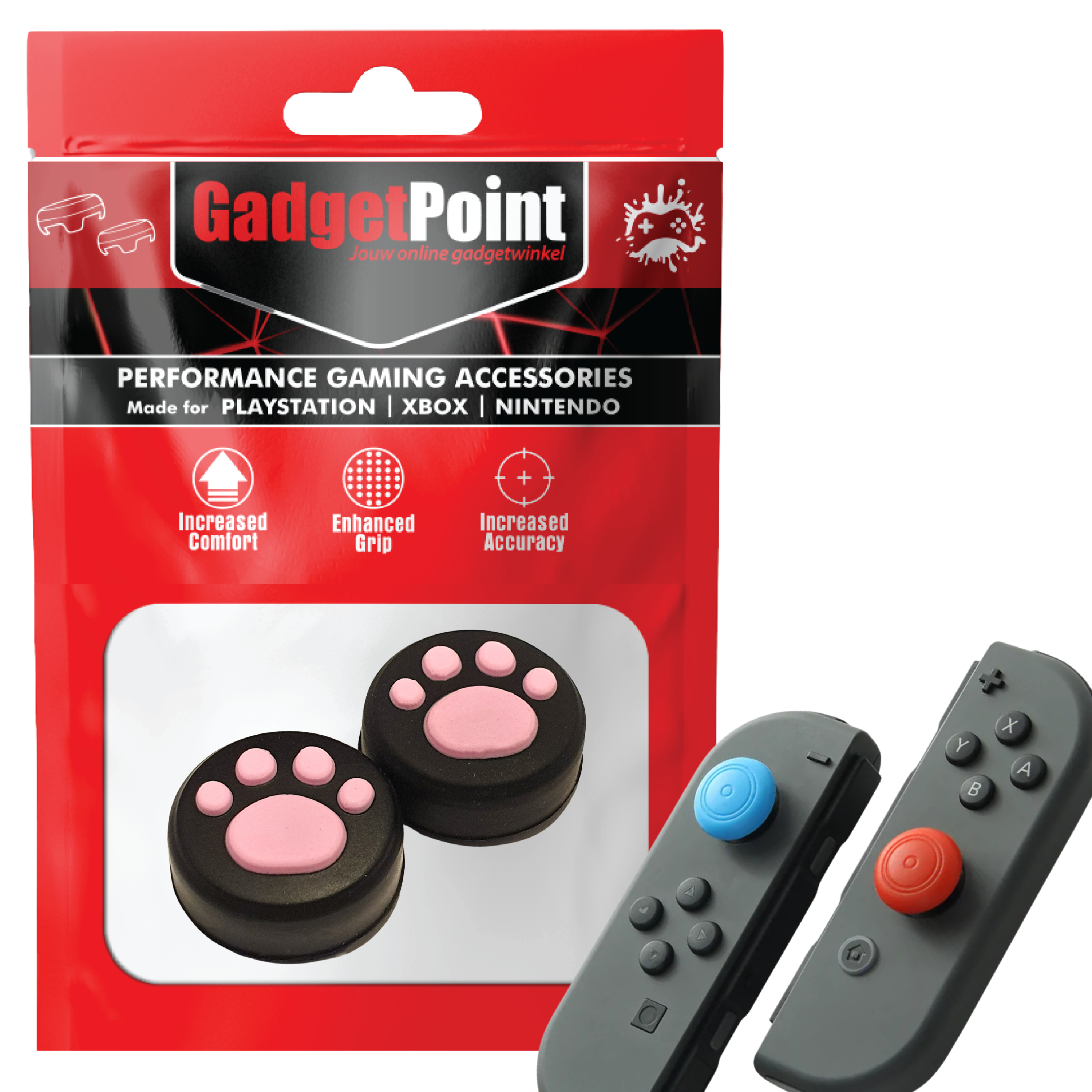 Thumb Grips voor Nintendo Switch Joy-Con Controllers - Gaming Thumbgrips - Performance Thumbsticks - Anti-Slip Joystick Caps - Bescherming Accessoires - Pootjes - Zwart/Roze