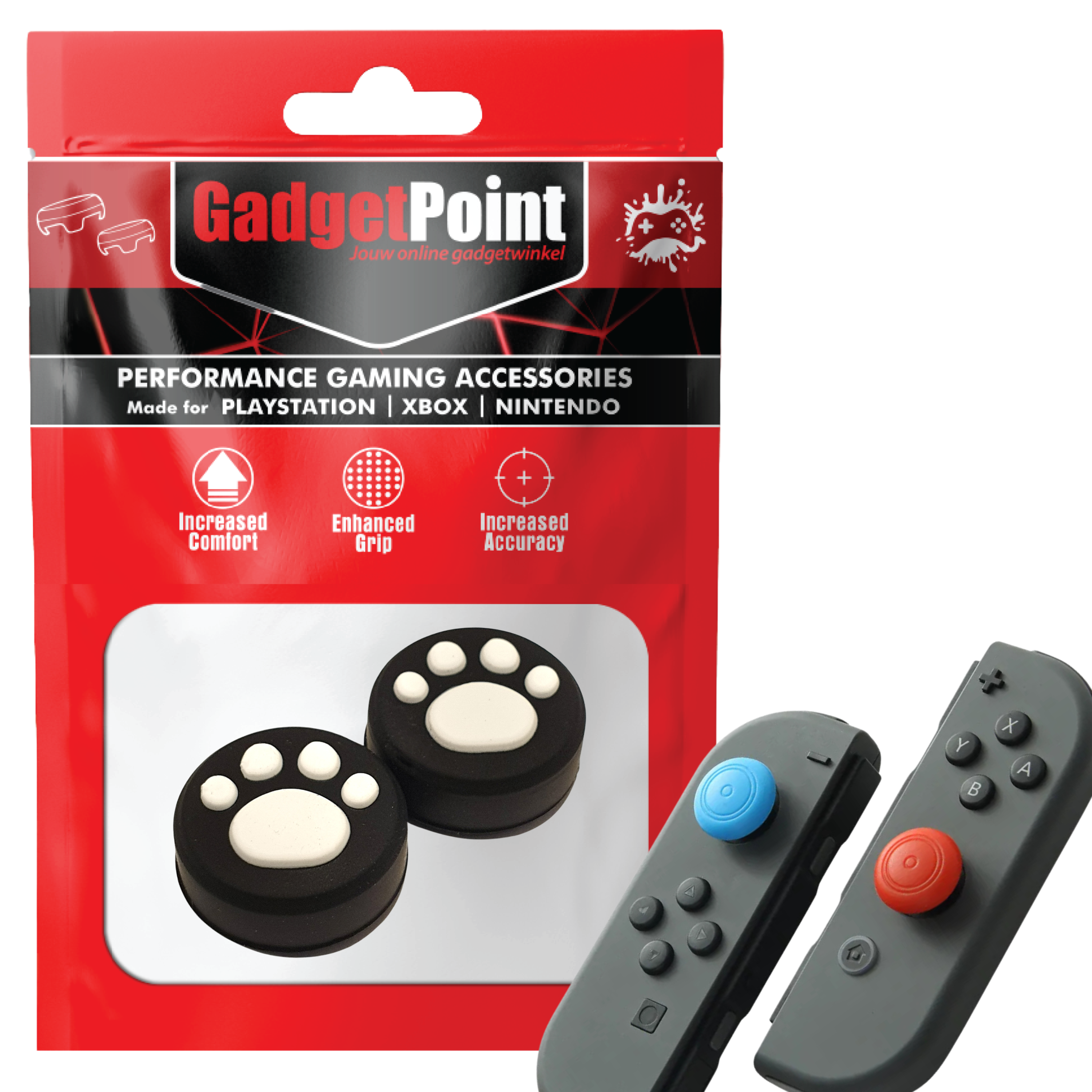 Thumb Grips voor Nintendo Switch Joy-Con Controllers - Gaming Thumbgrips - Performance Thumbsticks - Anti-Slip Joystick Caps - Bescherming Accessoires - Pootjes - Zwart met Wit