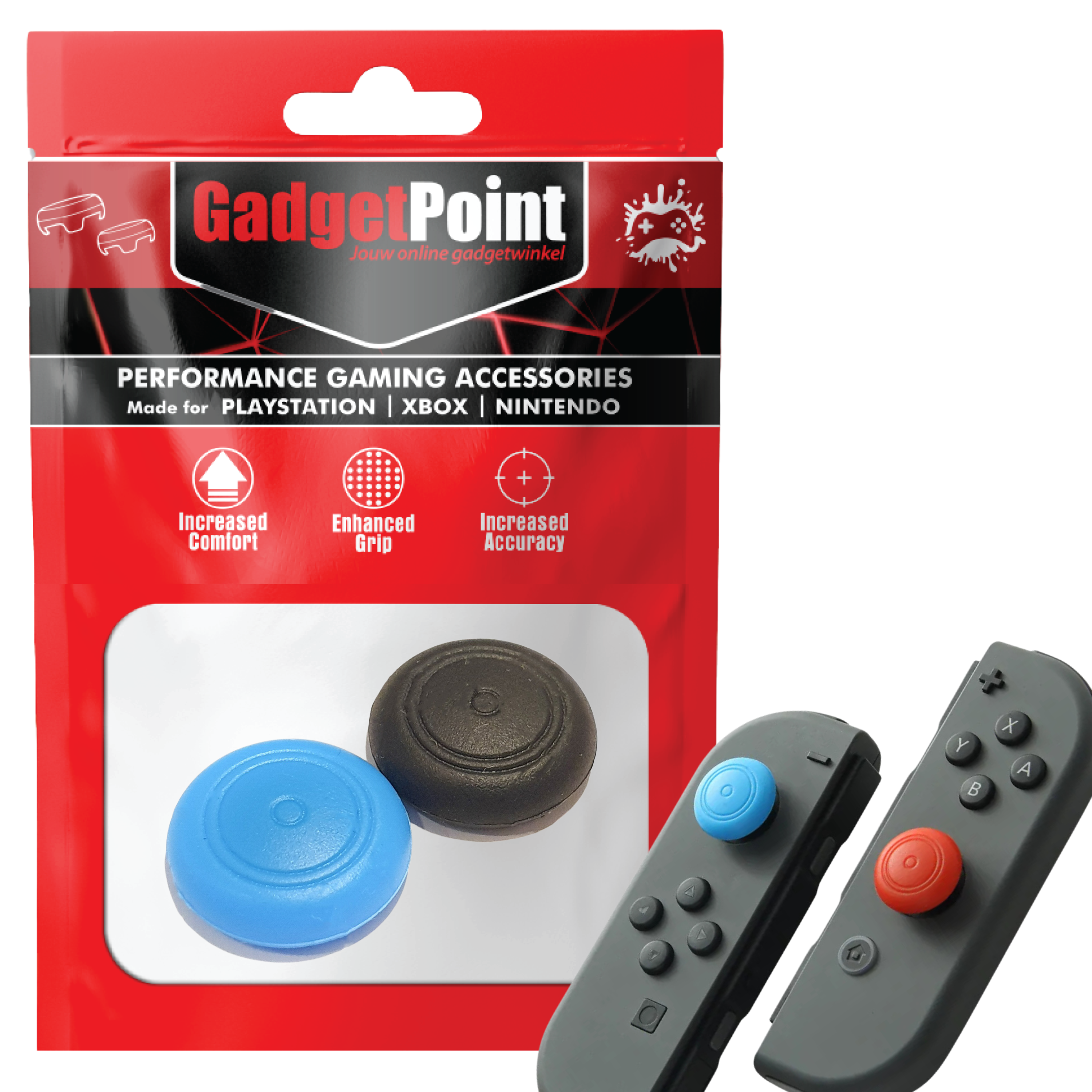 Thumb Grips voor Nintendo Switch Joy-Con Controllers - Gaming Thumbgrips - Performance Thumbsticks - Anti-Slip Joystick Caps - Bescherming Accessoires - Thumbgrips Zwart/Blauw