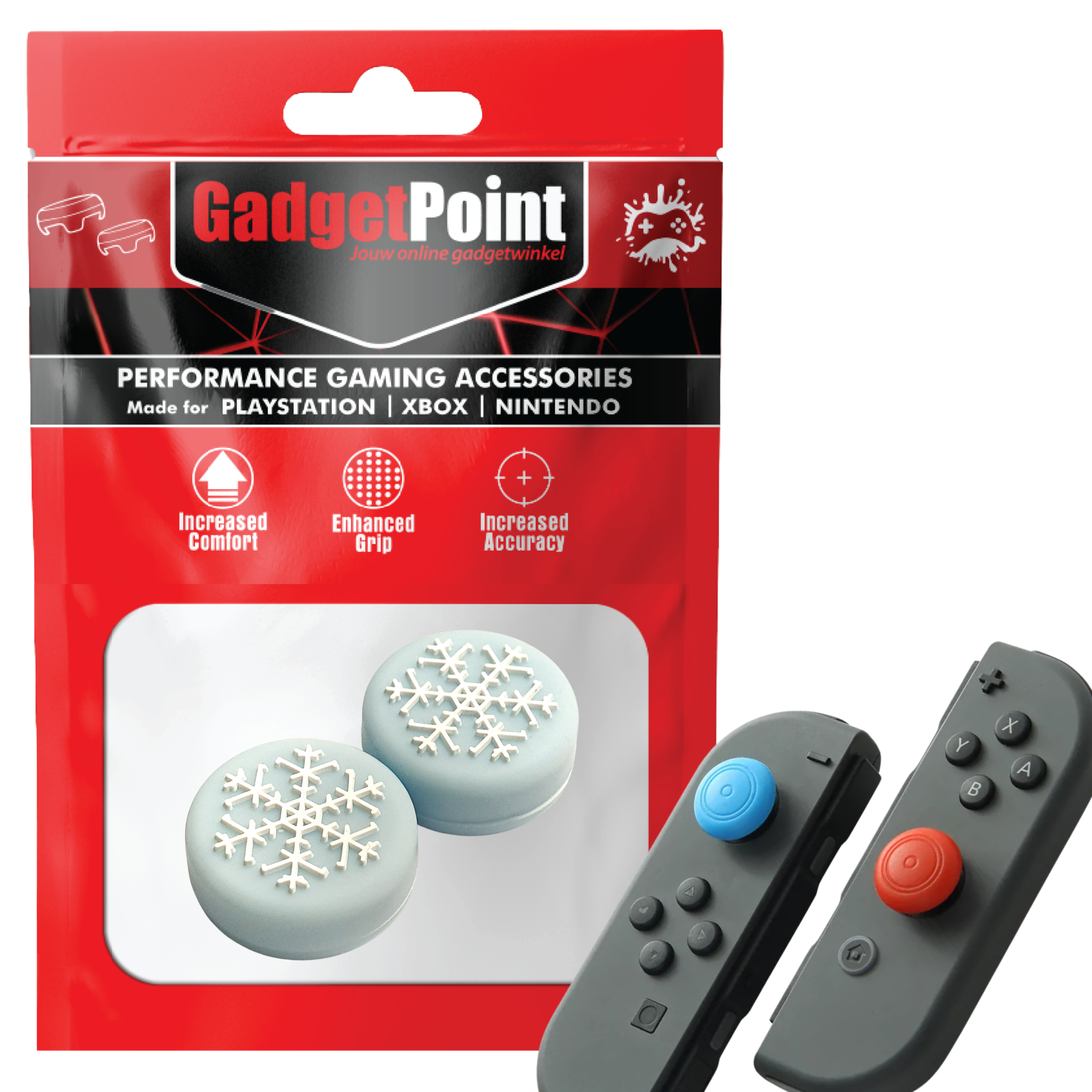 Thumb Grips voor Nintendo Switch Joy-Con Controllers - Gaming Thumbgrips - Performance Thumbsticks - Anti-Slip Joystick Caps - Bescherming Accessoires - Sneeuwvlokje - Blauw