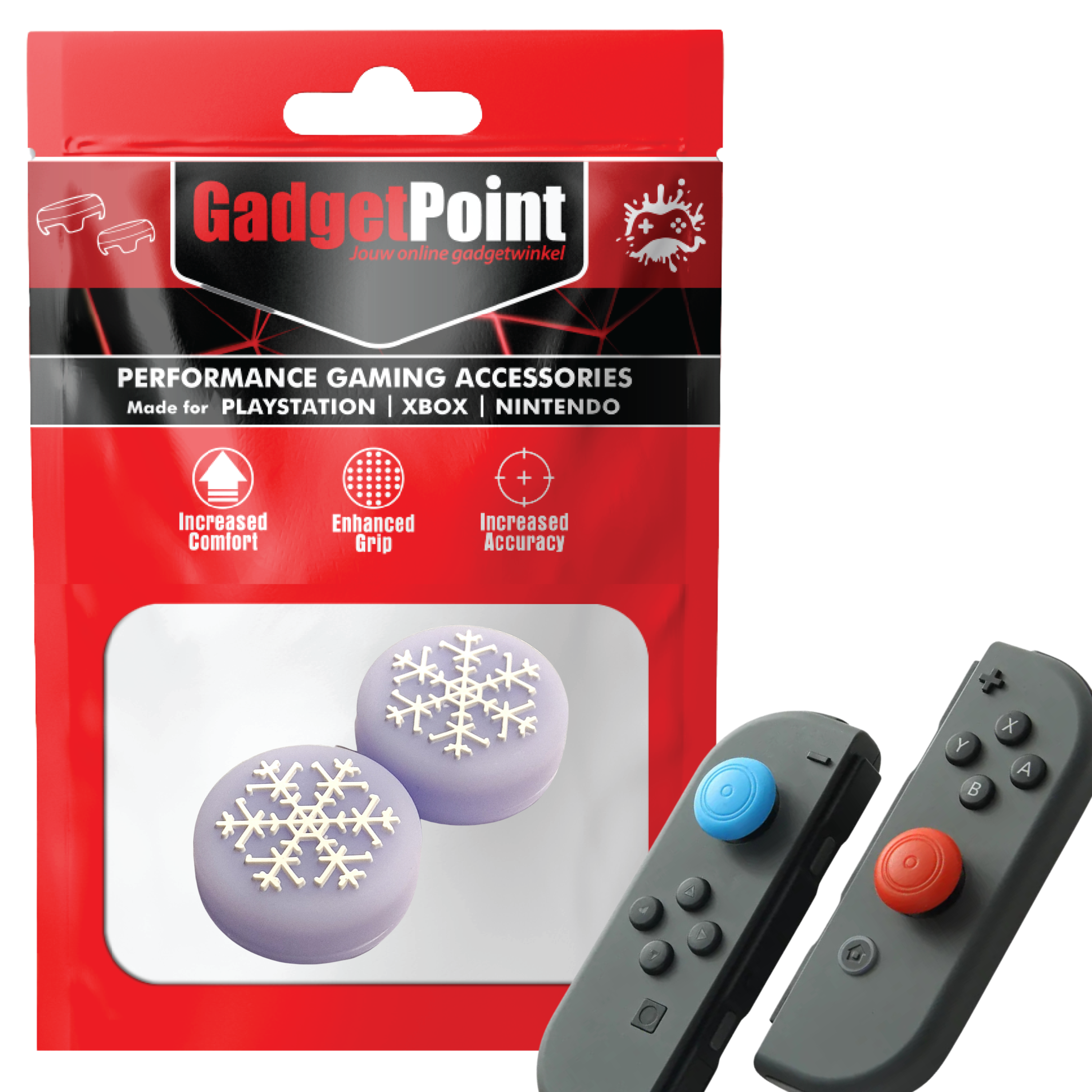 Thumb Grips voor Nintendo Switch Joy-Con Controllers - Gaming Thumbgrips - Performance Thumbsticks - Anti-Slip Joystick Caps - Bescherming Accessoires - Sneeuwvlokje - Paars