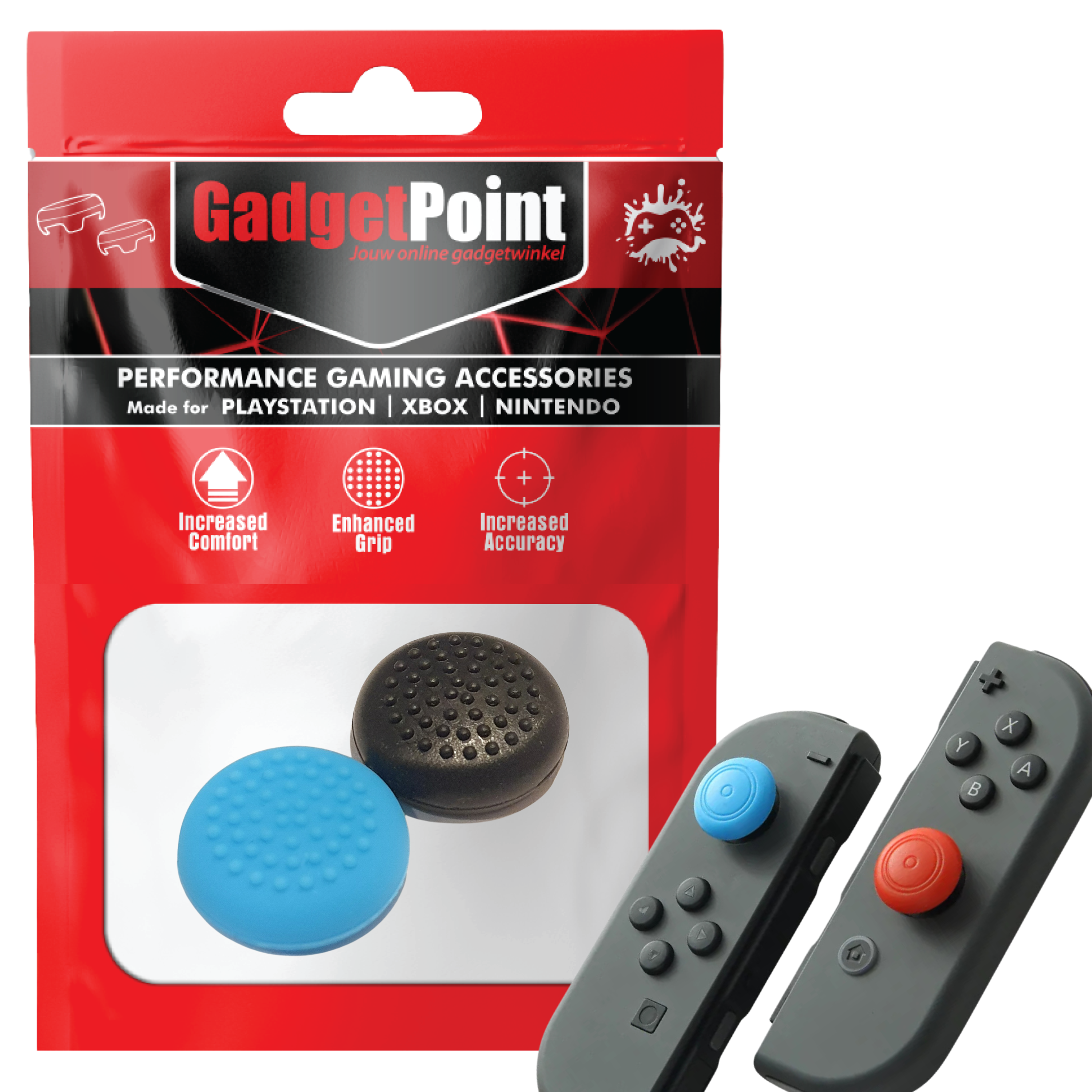Thumb Grips voor Nintendo Switch Joy-Con Controllers - Gaming Thumbgrips - Performance Thumbsticks - Anti-Slip Joystick Caps - Bescherming Accessoires - Thumbs Stippen - Grijs/Blauw