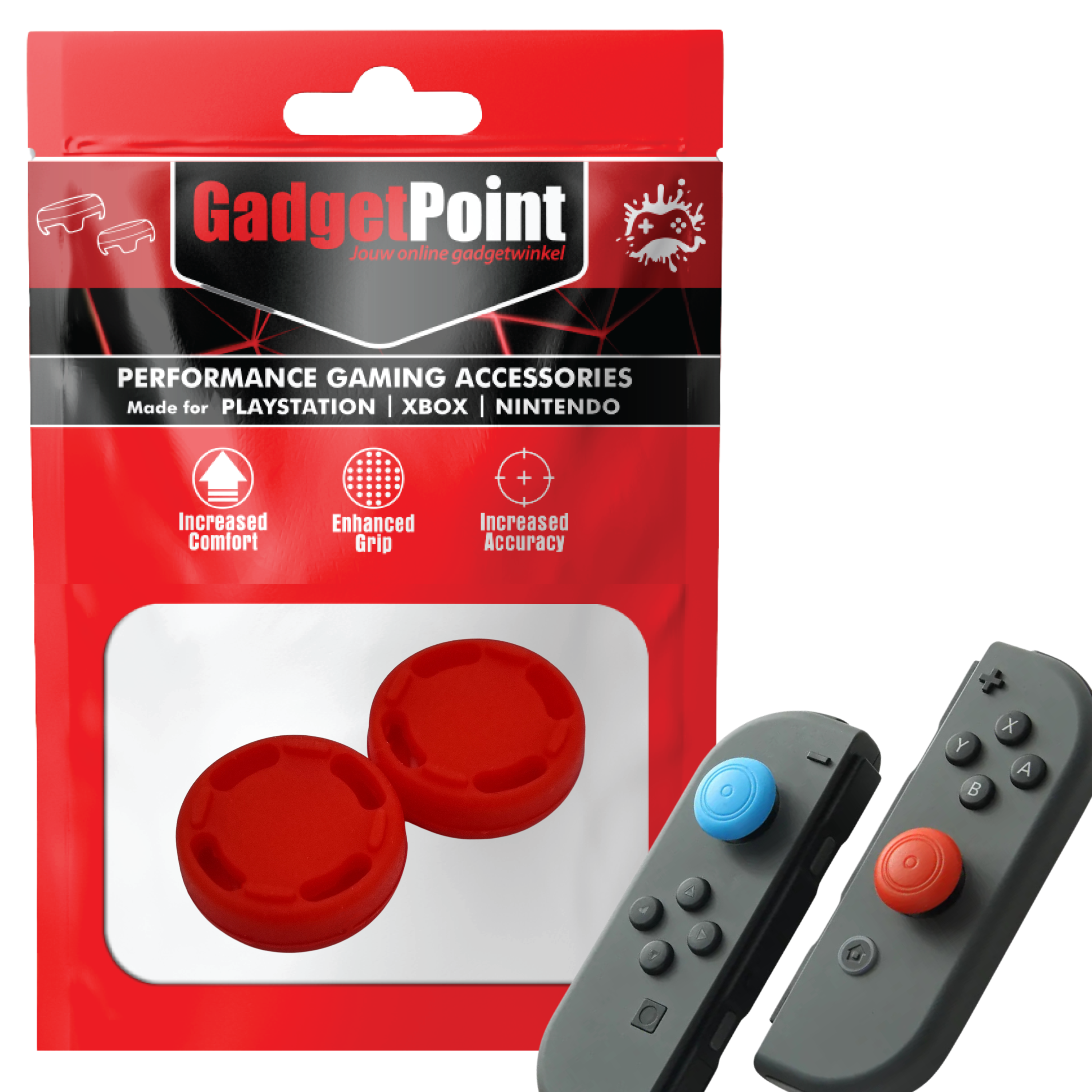 Thumb Grips voor Nintendo Switch Joy-Con Controllers - Gaming Thumbgrips - Performance Thumbsticks - Anti-Slip Joystick Caps - Bescherming Accessoires - Cirkel - Rood