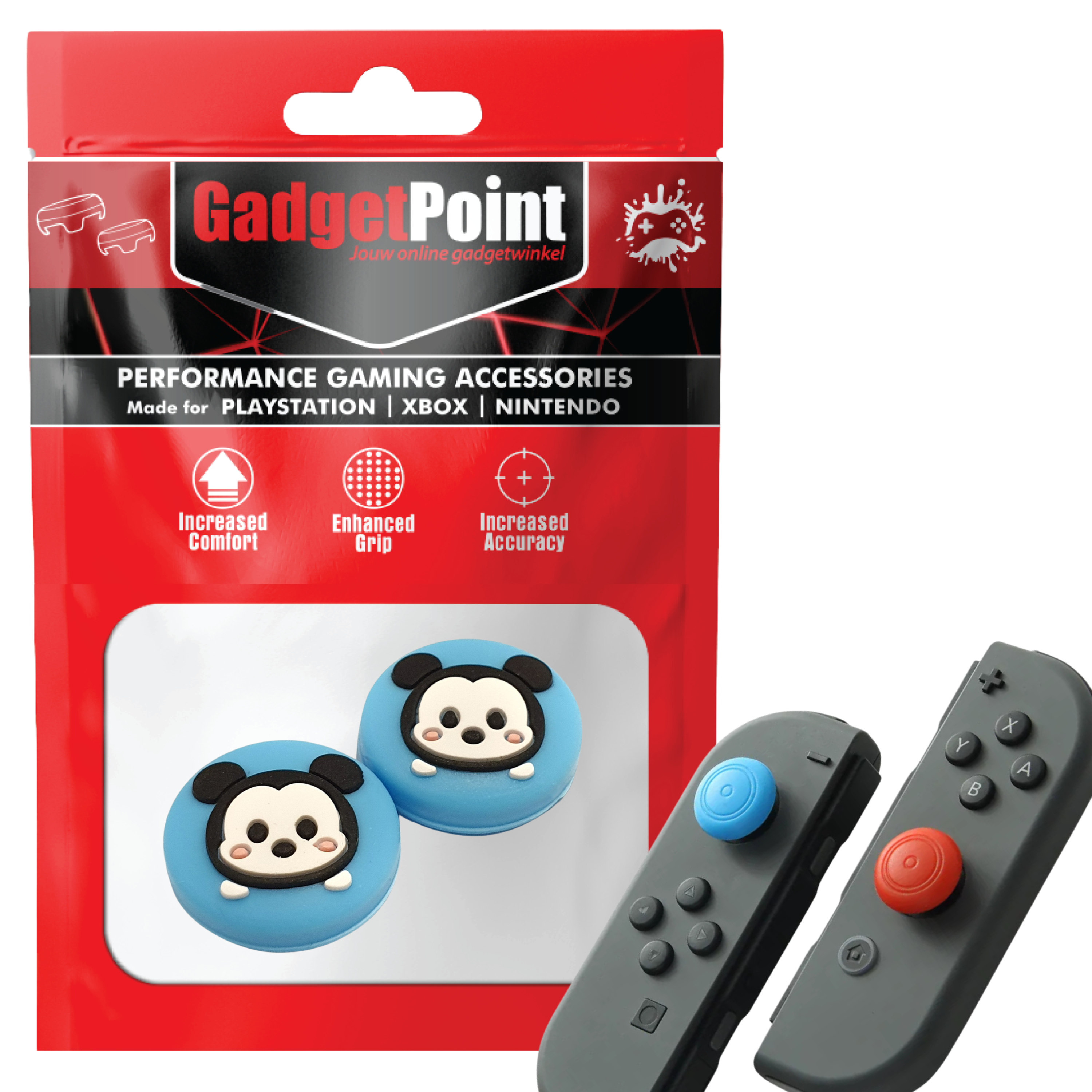 Thumb Grips voor Nintendo Switch Joy-Con Controllers - Gaming Thumbgrips - Performance Thumbsticks - Anti-Slip Joystick Caps - Bescherming Accessoires - Muisjes - Lichtblauw