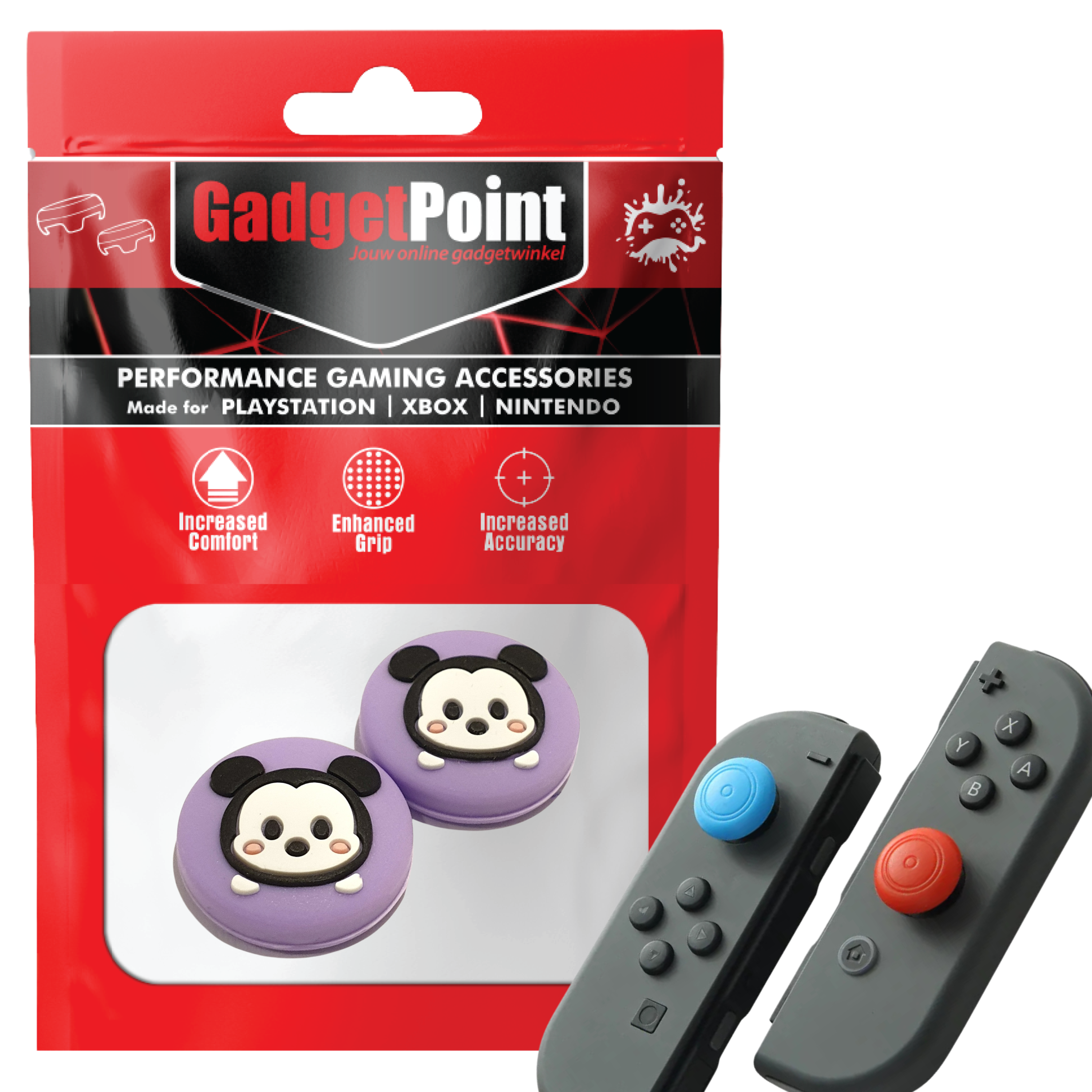 Thumb Grips voor Nintendo Switch Joy-Con Controllers - Gaming Thumbgrips - Performance Thumbsticks - Anti-Slip Joystick Caps - Bescherming Accessoires - Muisjes - Lila