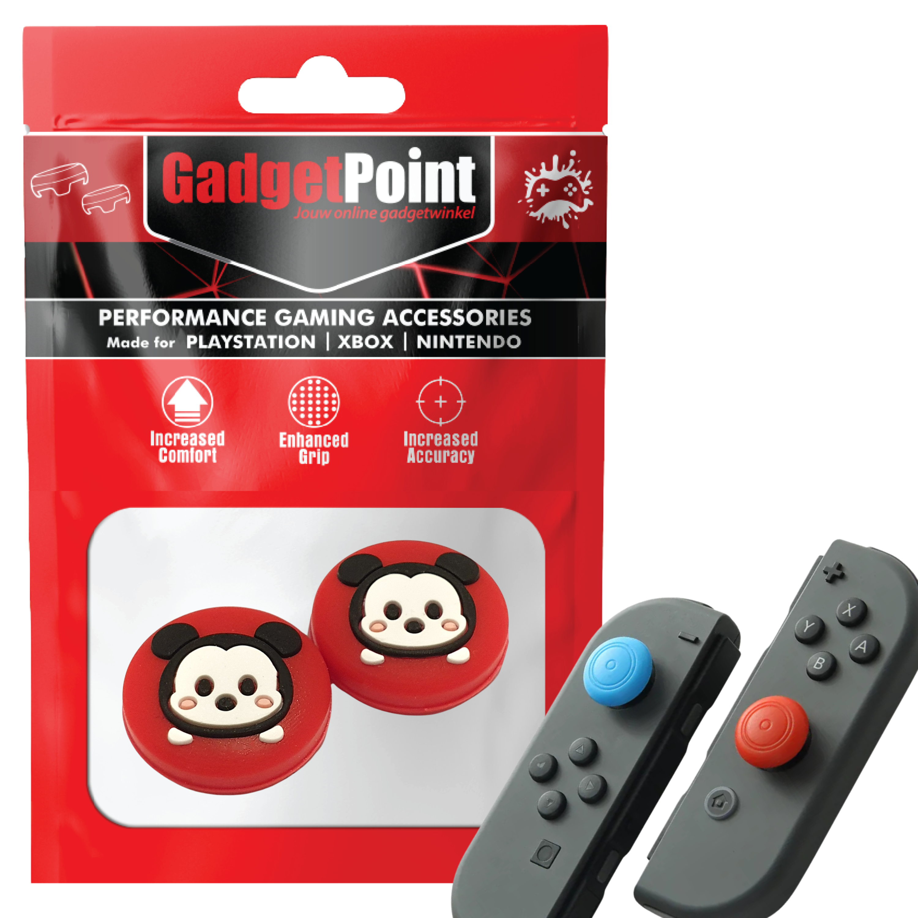 Thumb Grips voor Nintendo Switch Joy-Con Controllers - Gaming Thumbgrips - Performance Thumbsticks - Anti-Slip Joystick Caps - Bescherming Accessoires - Muisjes - Rood