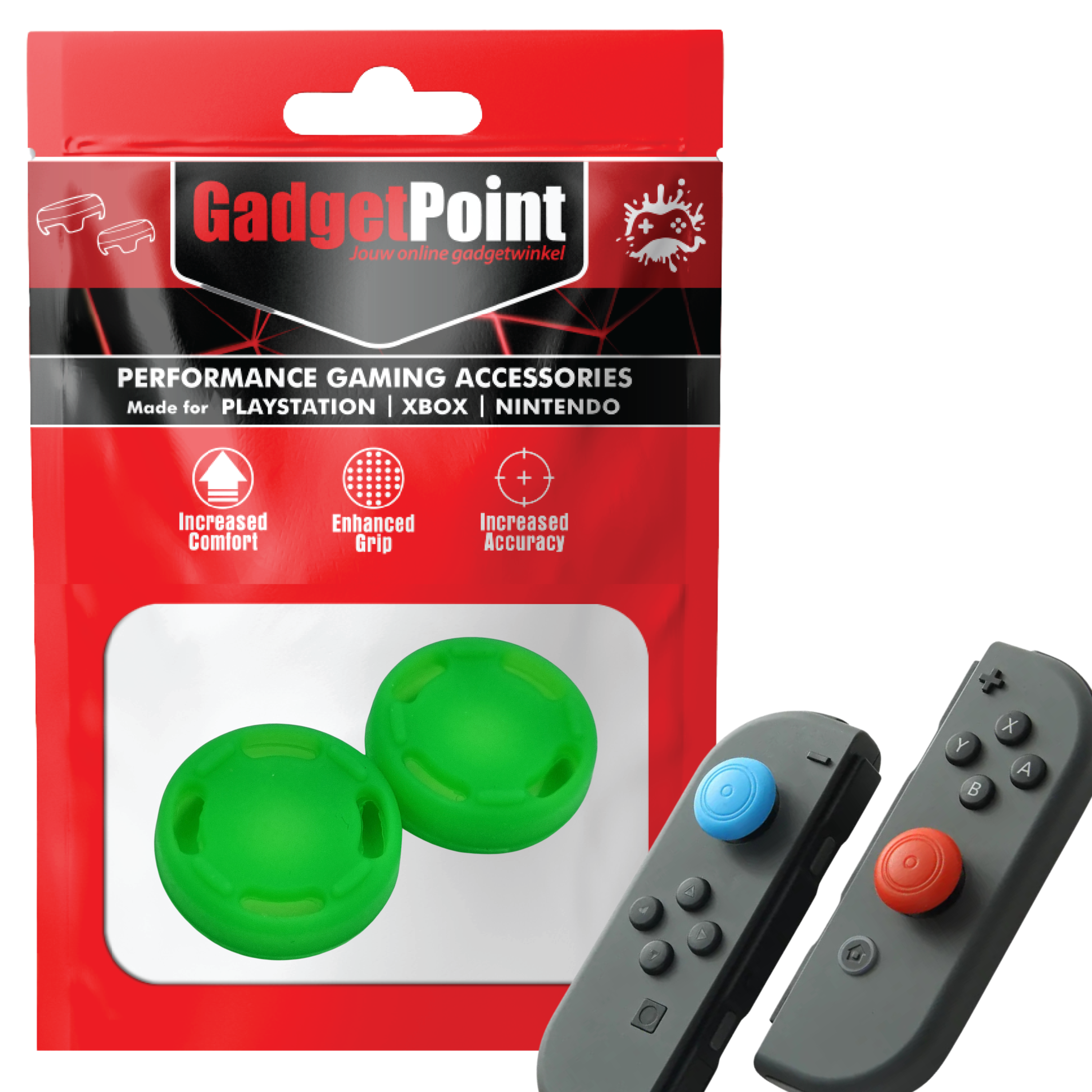 Gaming-Daumengriffe | Performance Anti-Rutsch-Daumenstifte | Joystick-Kappen-Daumengriffe | Kreis - Grün | Zubehör passend für Nintendo Switch Joy-Con Controller
