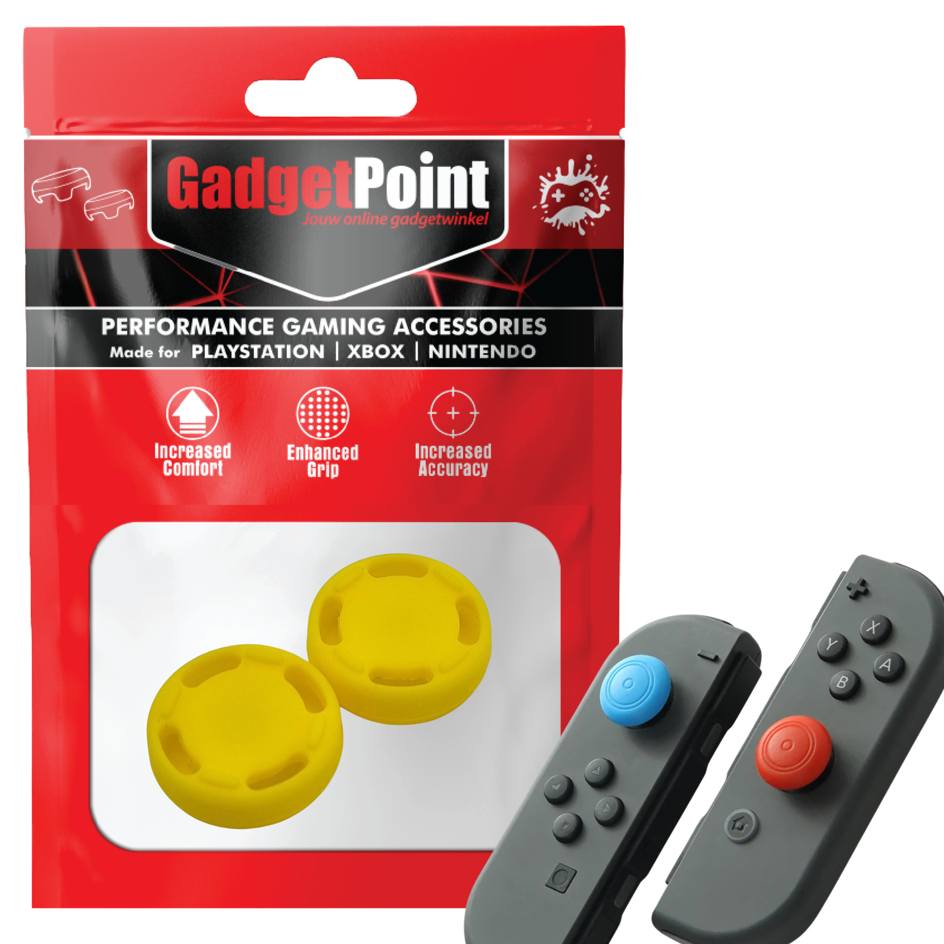 Thumb Grips voor Nintendo Switch Joy-Con Controllers - Gaming Thumbgrips - Performance Thumbsticks - Anti-Slip Joystick Caps - Bescherming Accessoires - Cirkel - Geel