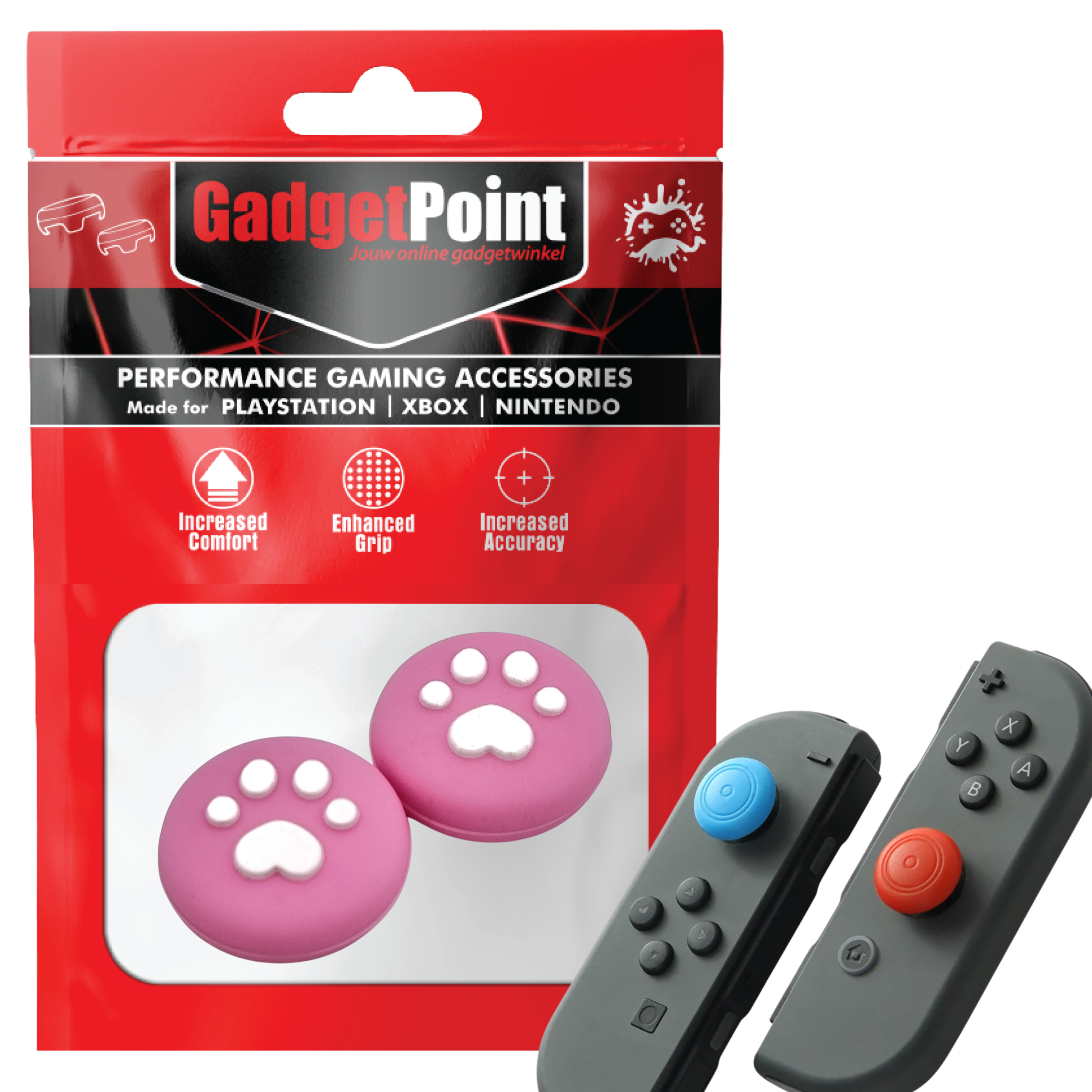 Thumb Grips voor Nintendo Switch Joy-Con Controllers - Gaming Thumbgrips - Performance Thumbsticks - Anti-Slip Joystick Caps - Bescherming Accessoires - Pootjes - Fel roze met Wit