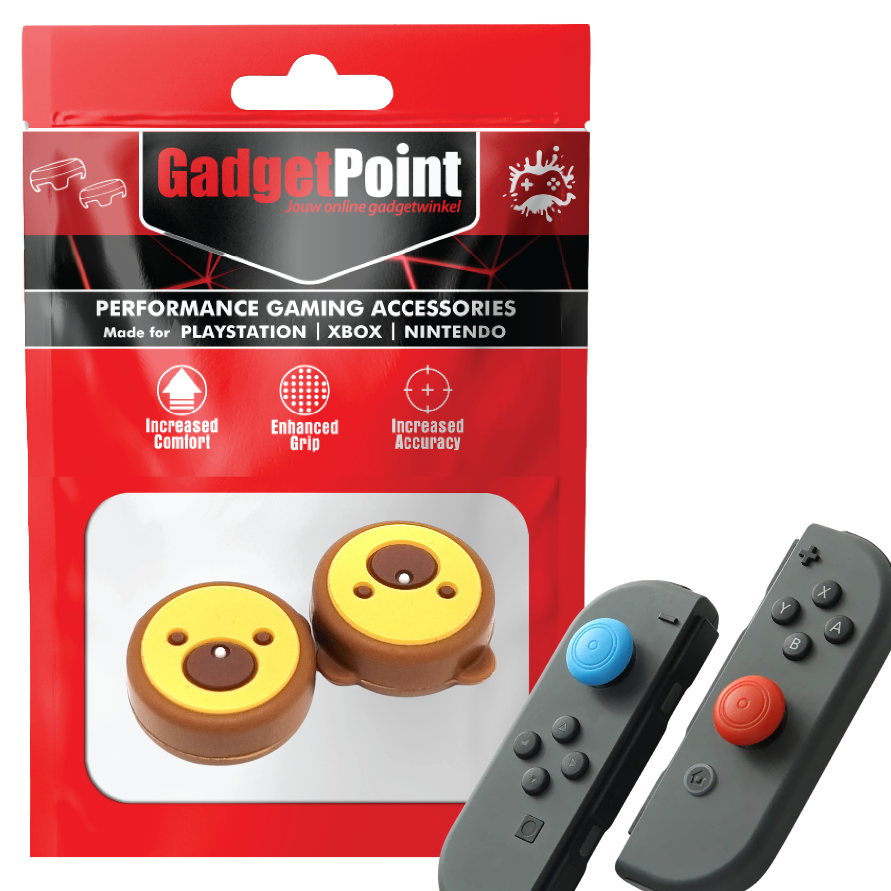 Thumb Grips voor Nintendo Switch Joy-Con Controllers - Gaming Thumbgrips - Performance Thumbsticks - Anti-Slip Joystick Caps - Bescherming Accessoires - Dier - Geel/Bruin