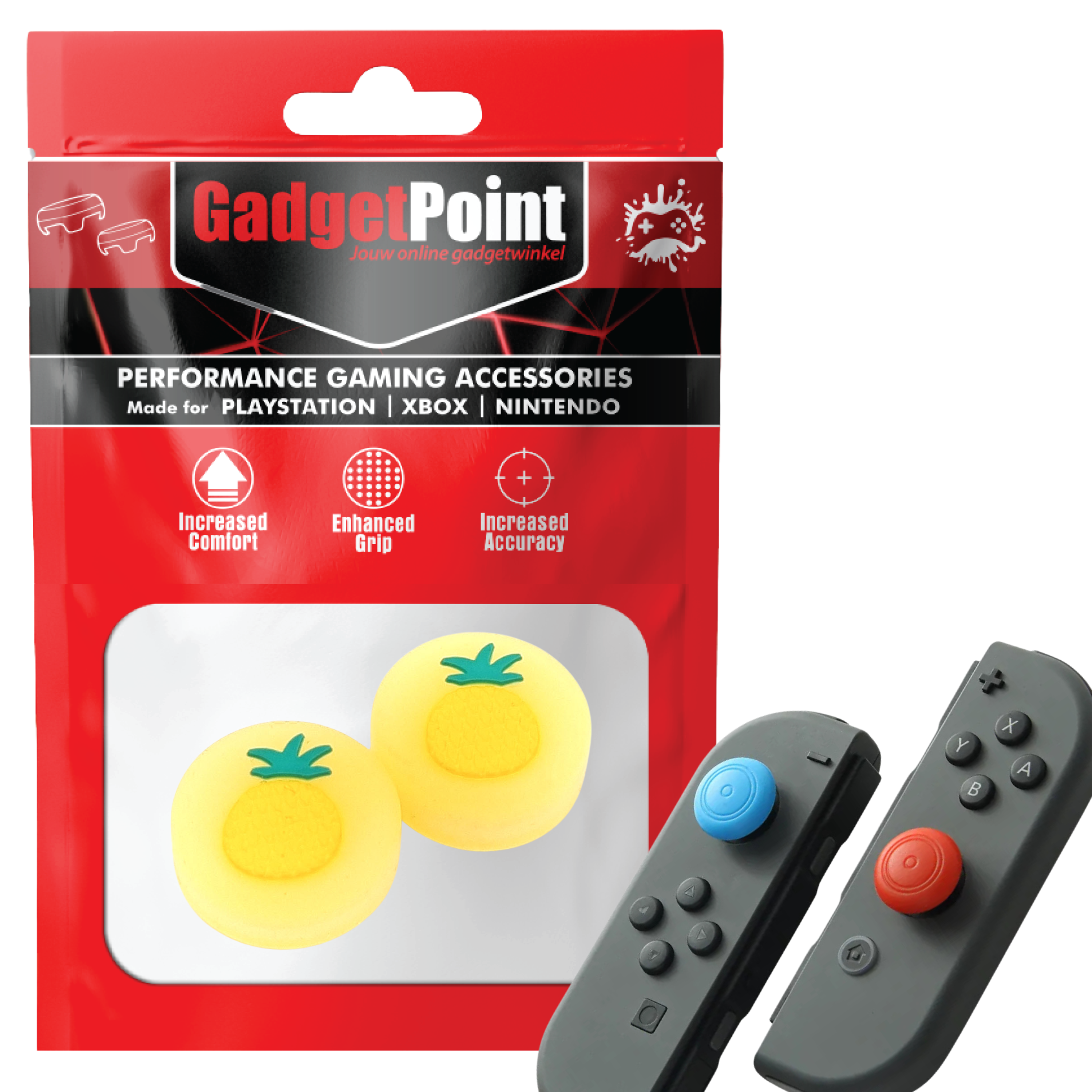 Thumb Grips for Nintendo Switch Joy-Con Controllers - Gaming Thumbgrips - Performance Thumbsticks - Anti-Slip Joystick Caps - Protection Accessories - Fruit - Pineapple Yellow