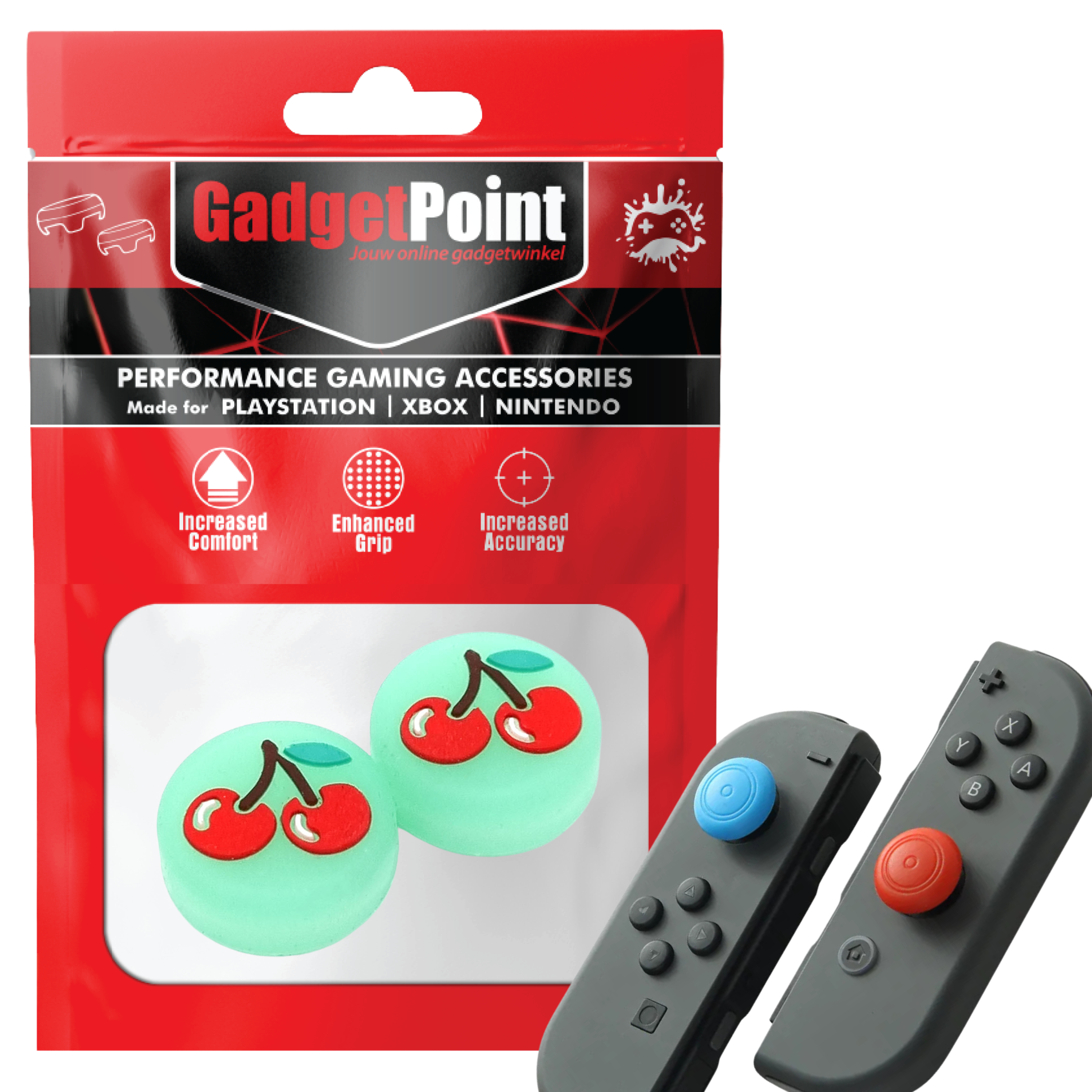 Gaming Thumb Grips | Performance Anti-slip Thumbsticks | Joystick Cap Thumb Grips | Fruit - Cherry green | Accessories suitable for Nintendo Switch Joy-Con Controllers