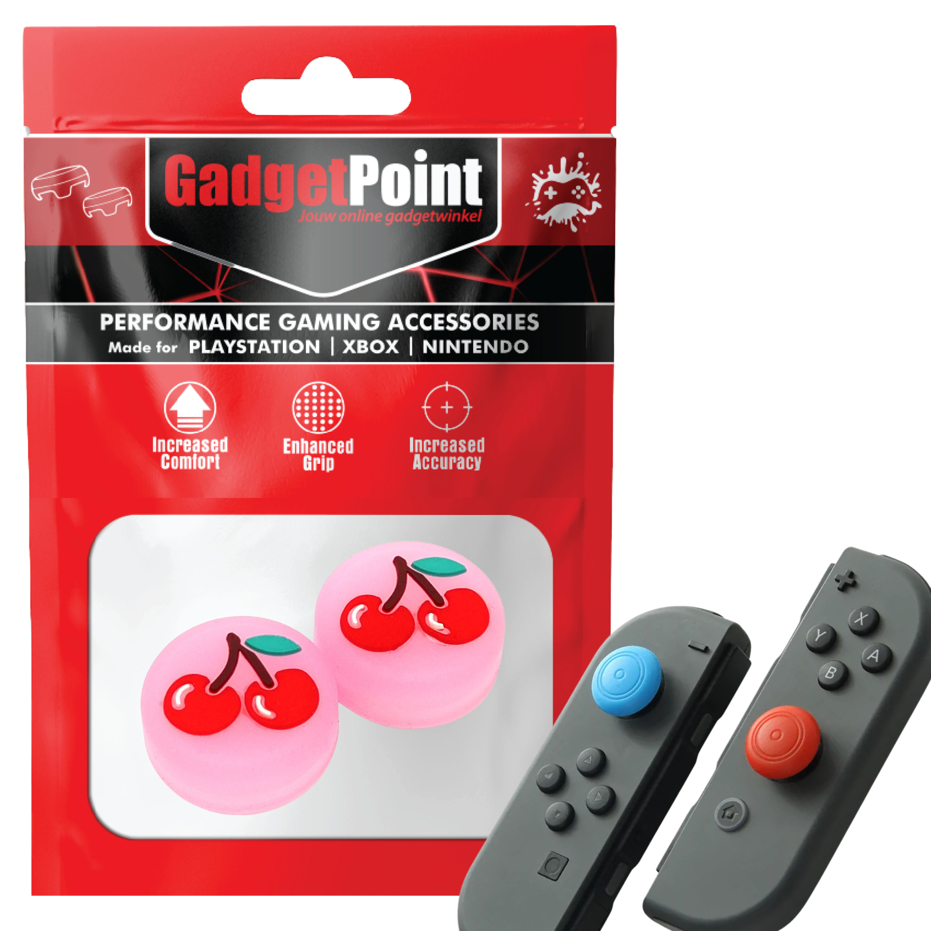 Thumb Grips voor Nintendo Switch Joy-Con Controllers - Gaming Thumbgrips - Performance Thumbsticks - Anti-Slip Joystick Caps - Bescherming Accessoires - Fruit - Kers roze