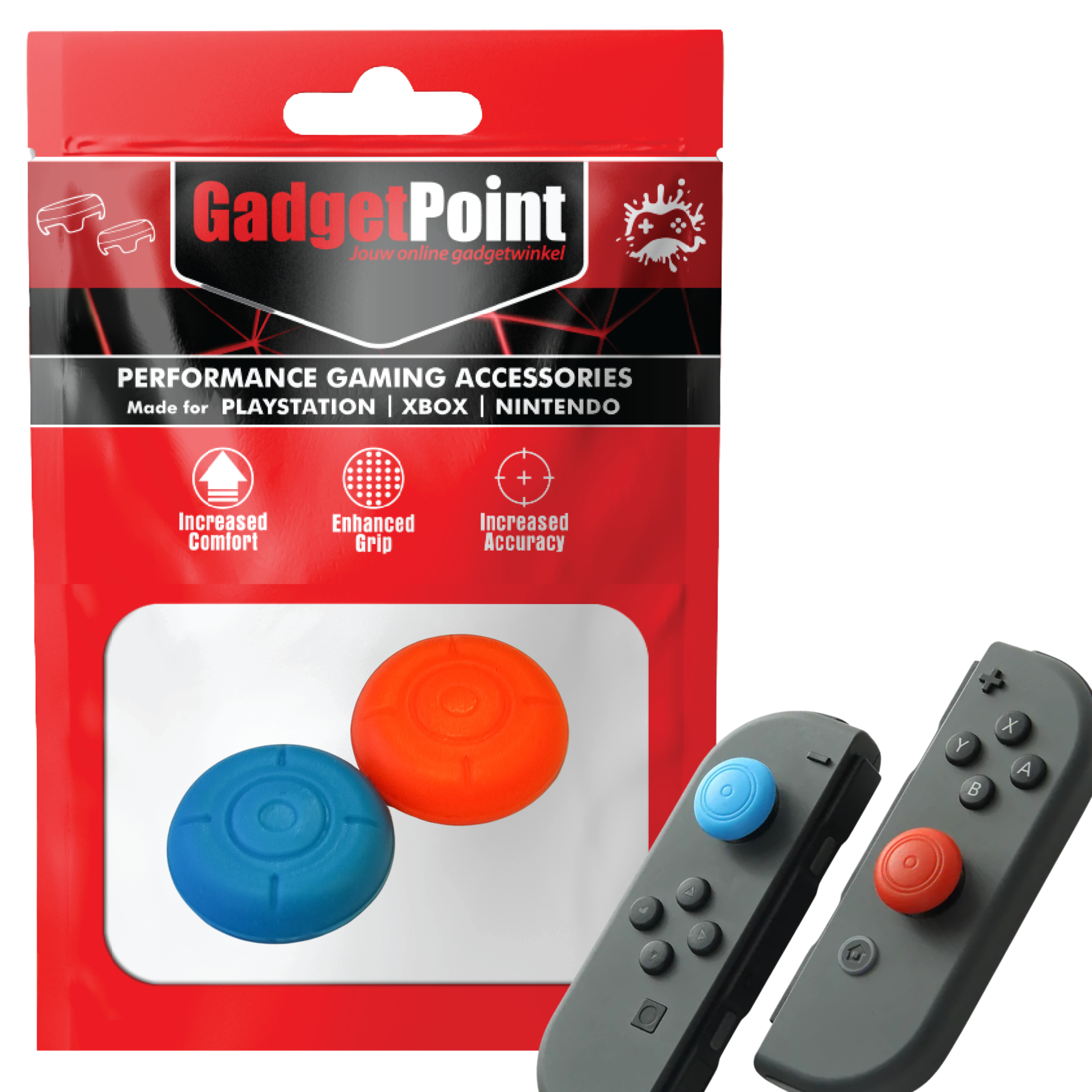 Thumb Grips voor Nintendo Switch Joy-Con Controllers - Gaming Thumbgrips - Performance Thumbsticks - Anti-Slip Joystick Caps - Bescherming Accessoires - Thumbgrip - Blauw/Rood