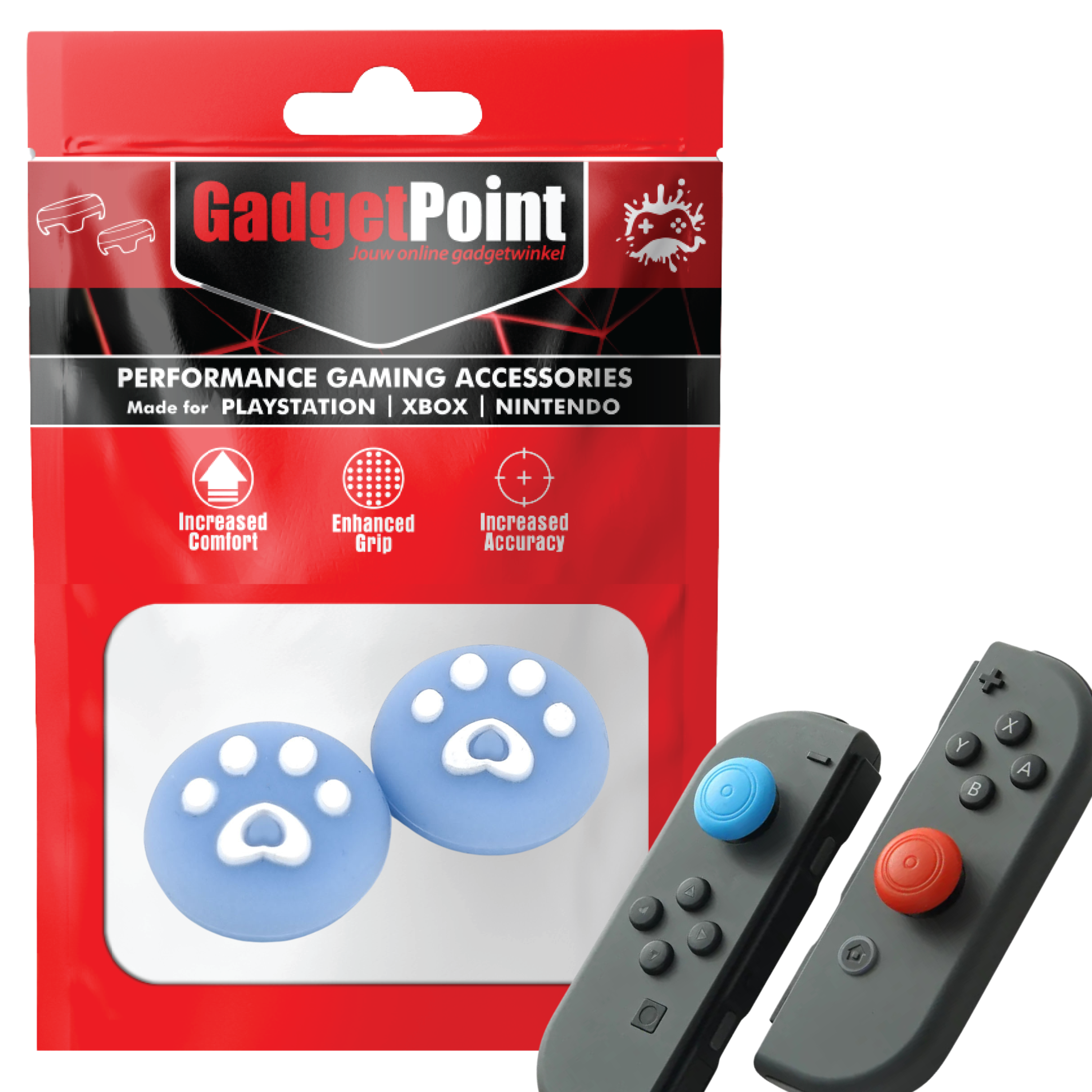 Thumb Grips voor Nintendo Switch Joy-Con Controllers - Gaming Thumbgrips - Performance Thumbsticks - Anti-Slip Joystick Caps - Bescherming Accessoires - Pootjes - Blauw met Wit