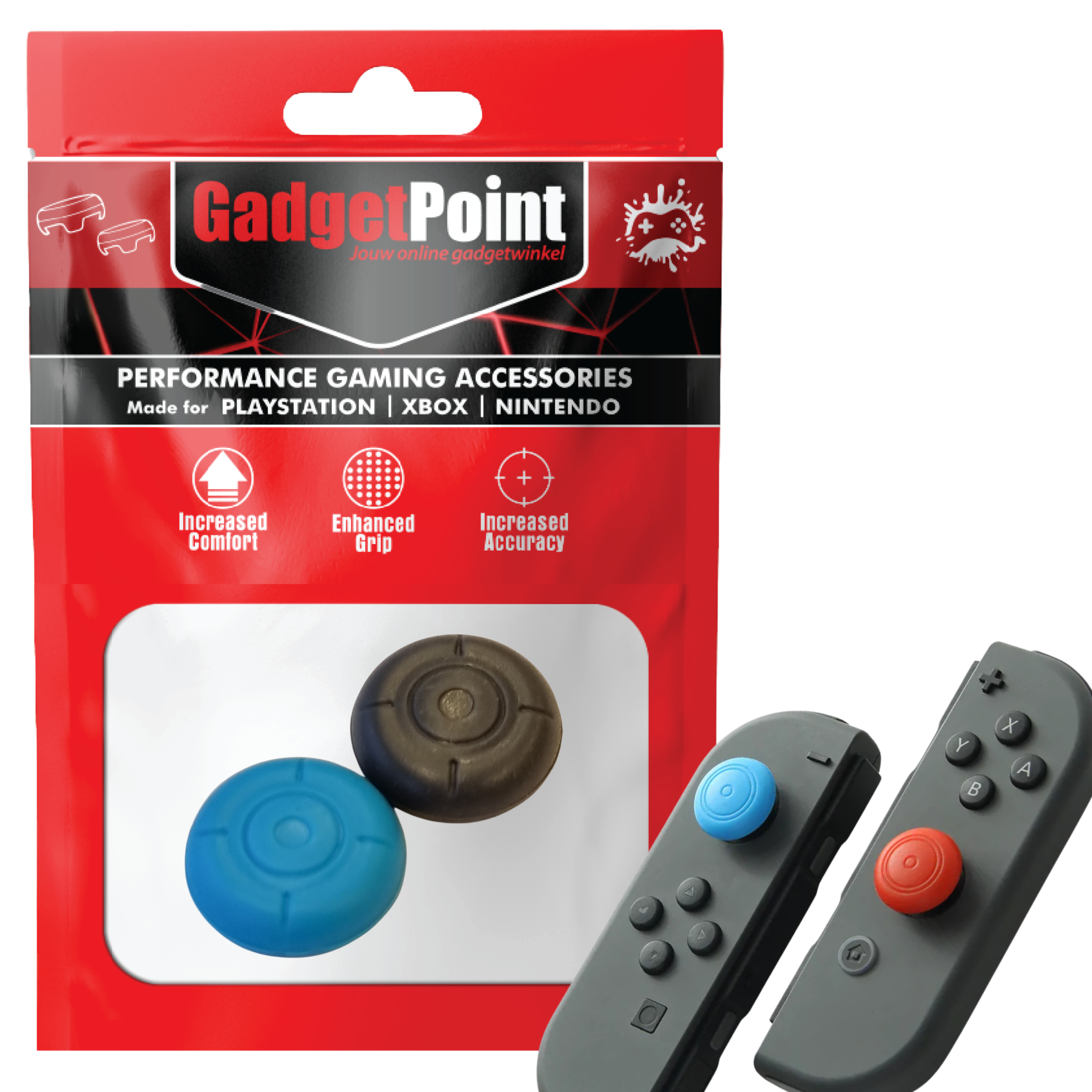 Thumb Grips voor Nintendo Switch Joy-Con Controllers - Gaming Thumbgrips - Performance Thumbsticks - Anti-Slip Joystick Caps - Bescherming Accessoires - Thumbgrip - Blauw/Zwart