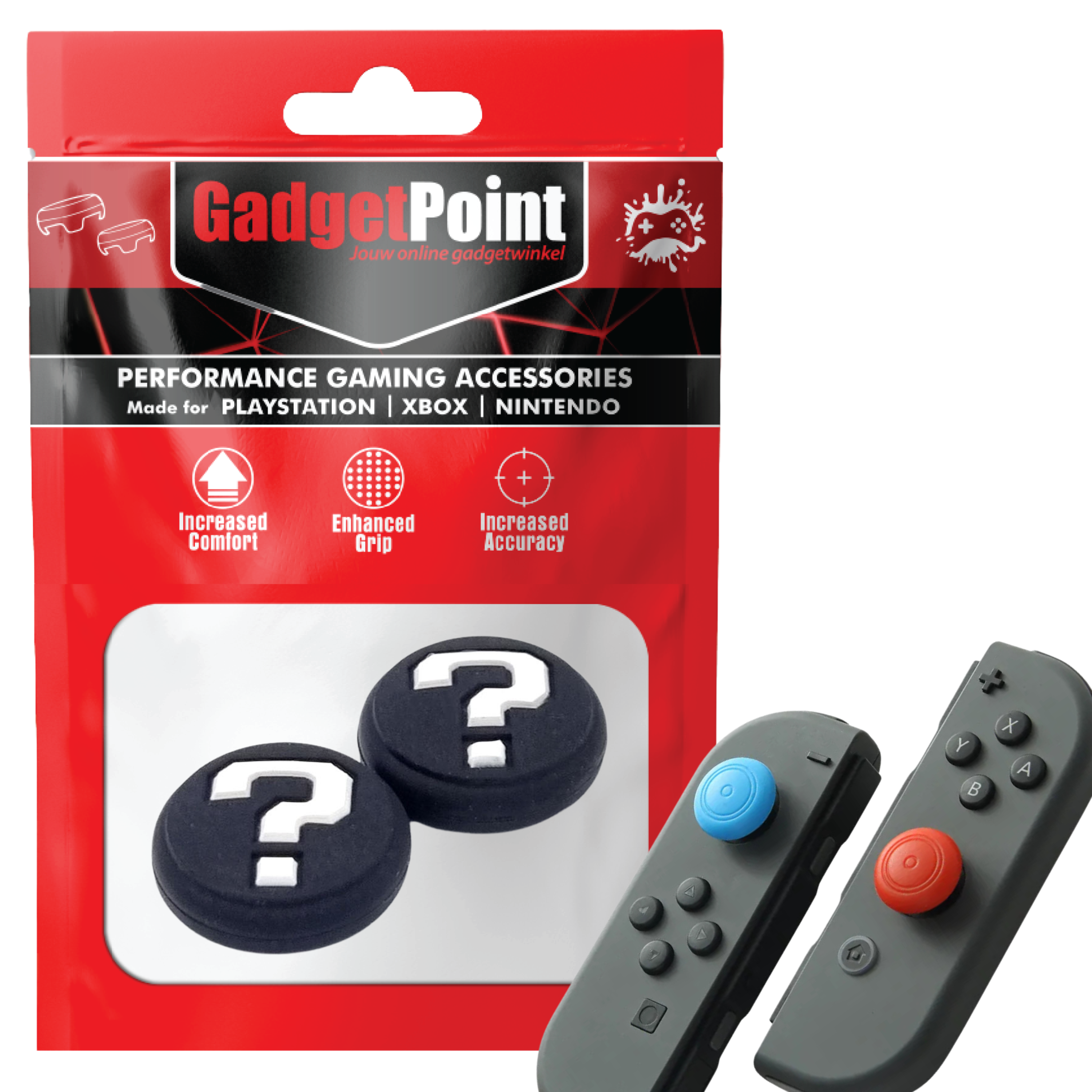 Thumb Grips voor Nintendo Switch Joy-Con Controllers - Gaming Thumbgrips - Performance Thumbsticks - Anti-Slip Joystick Caps - Bescherming Accessoires - Vraagteken - Zwart