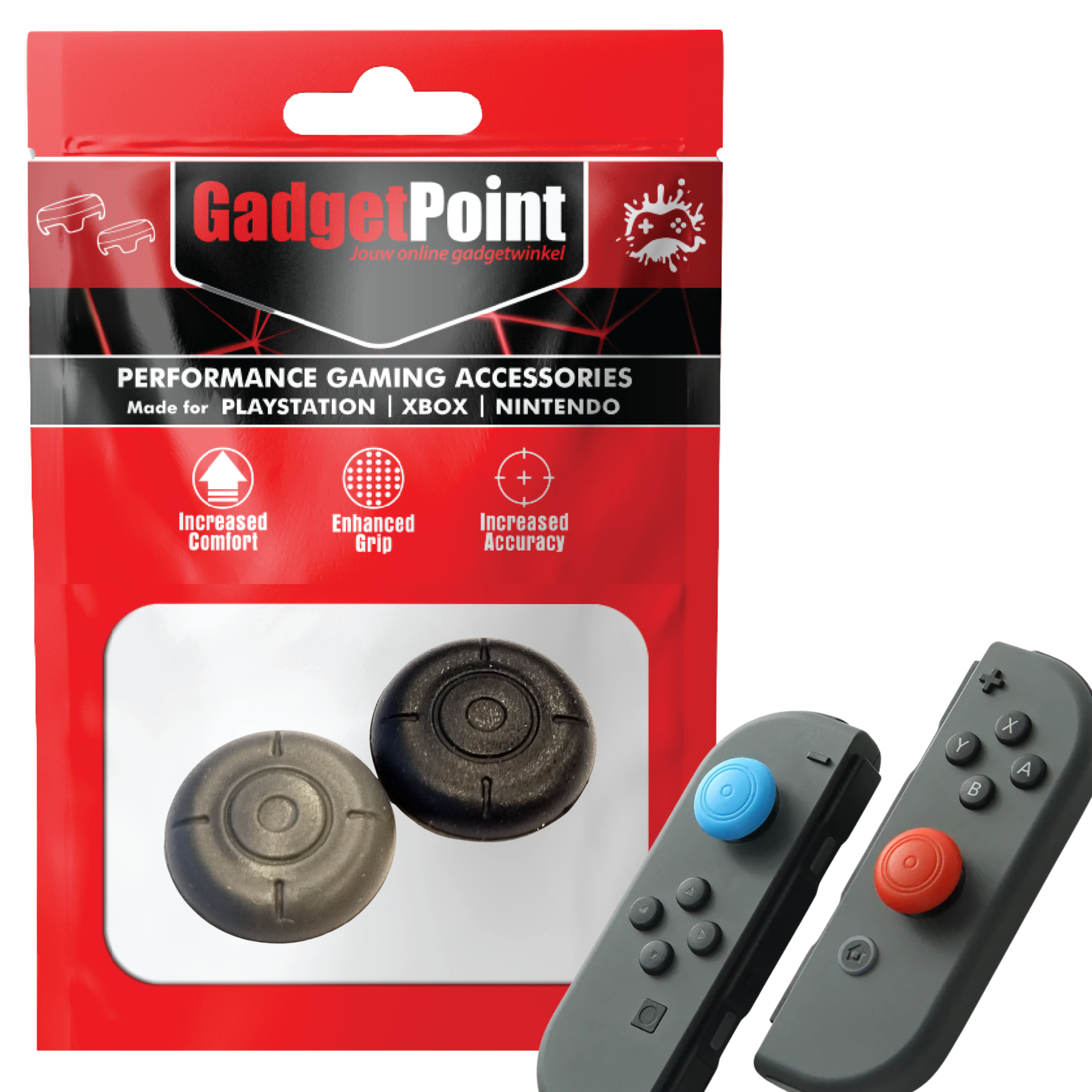 Thumb Grips voor Nintendo Switch Joy-Con Controllers - Gaming Thumbgrips - Performance Thumbsticks - Anti-Slip Joystick Caps - Bescherming Accessoires - Thumbgrip - Grijs/Zwart