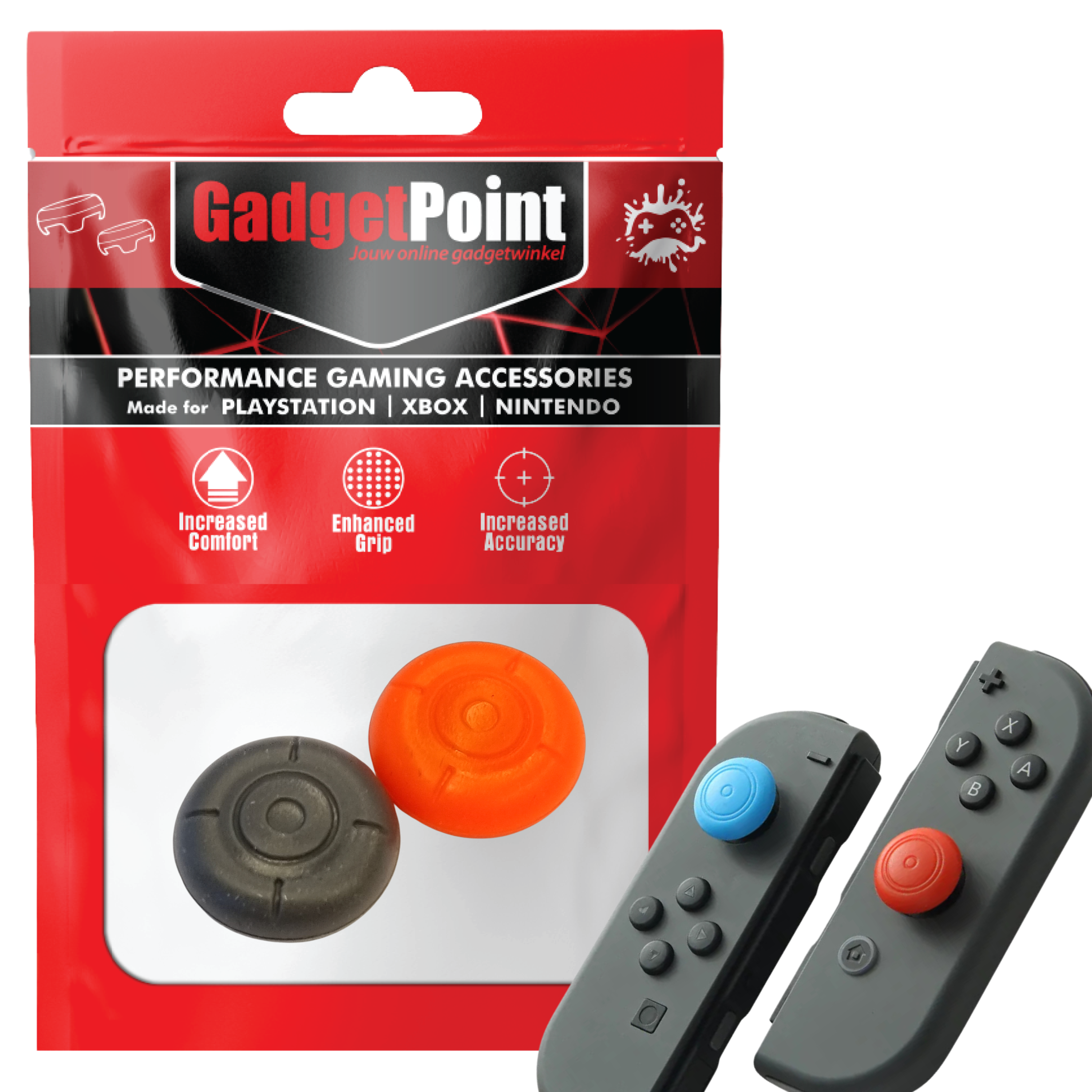 Thumb Grips voor Nintendo Switch Joy-Con Controllers - Gaming Thumbgrips - Performance Thumbsticks - Anti-Slip Joystick Caps - Bescherming Accessoires - Thumbgrip - Grijs/Rood