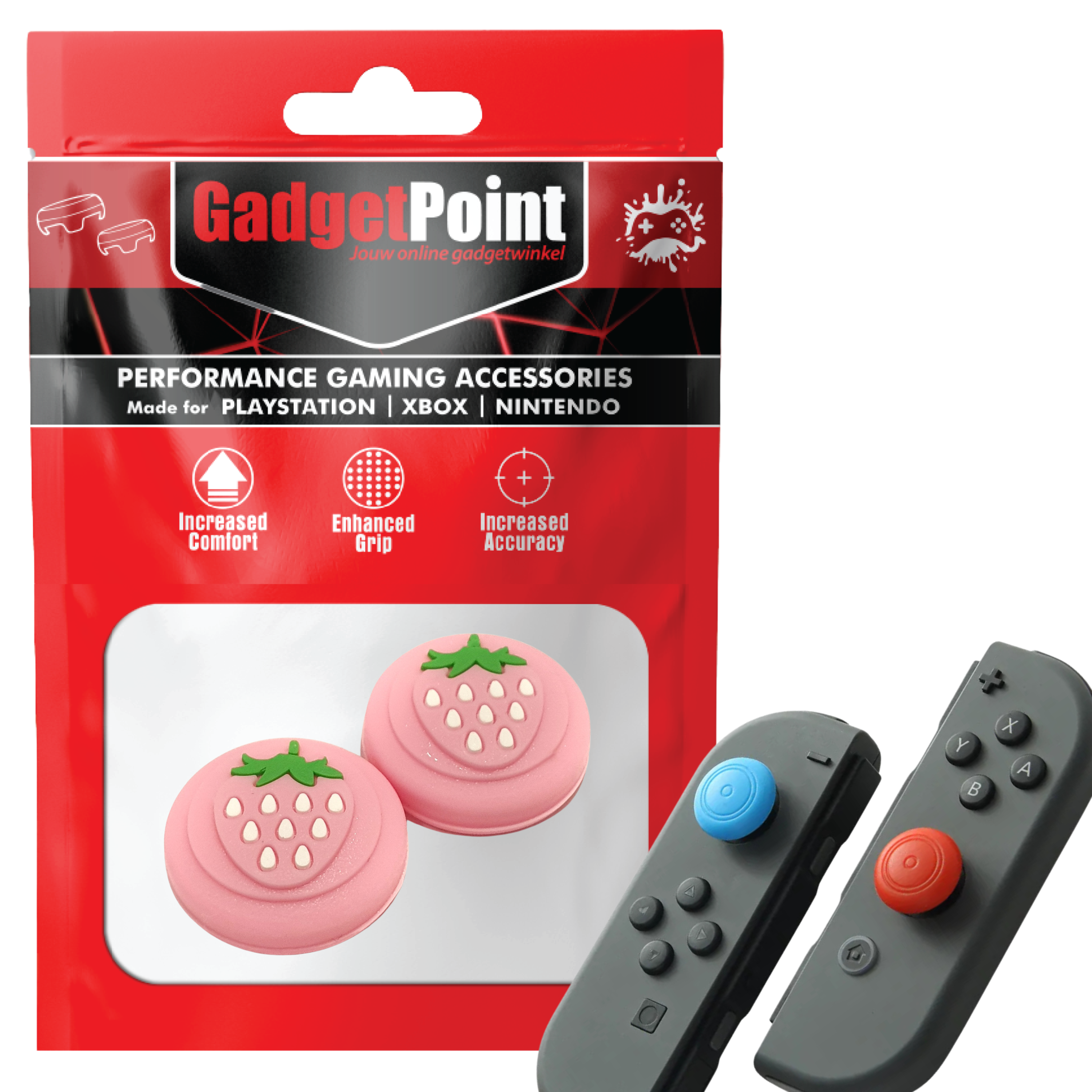 Thumb Grips voor Nintendo Switch Joy-Con Controllers - Gaming Thumbgrips - Performance Thumbsticks - Anti-Slip Joystick Caps - Bescherming Accessoires - Aardbeien - Lichtroze