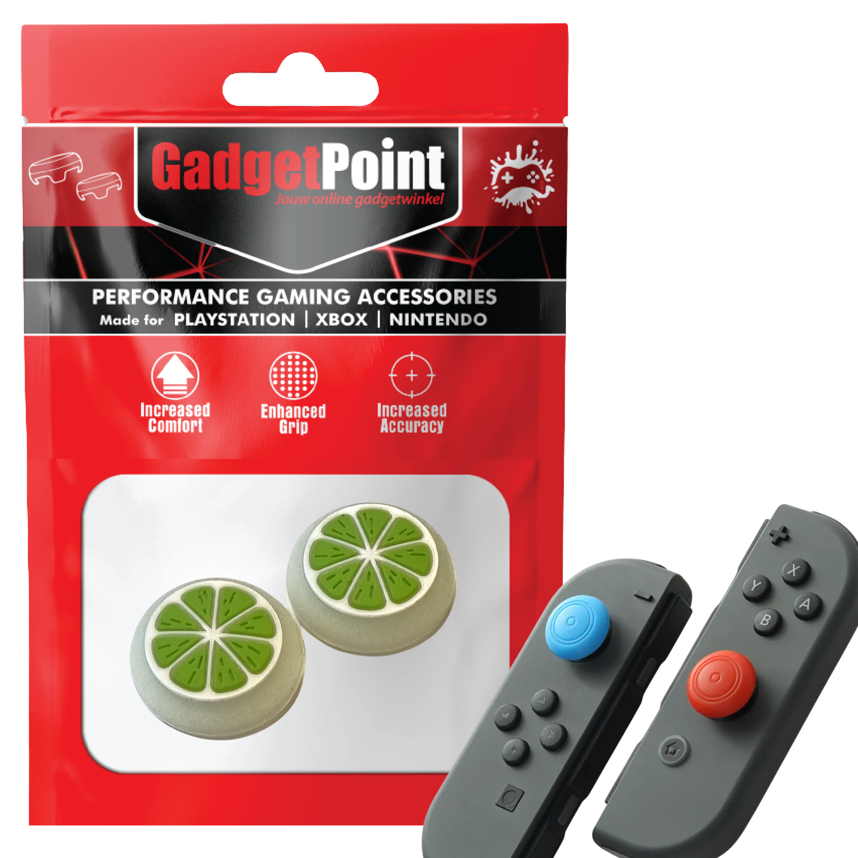 Thumb Grips voor Nintendo Switch Joy-Con Controllers - Gaming Thumbgrips - Performance Thumbsticks - Anti-Slip Joystick Caps - Bescherming Accessoires - Fruit - Groen met Wit