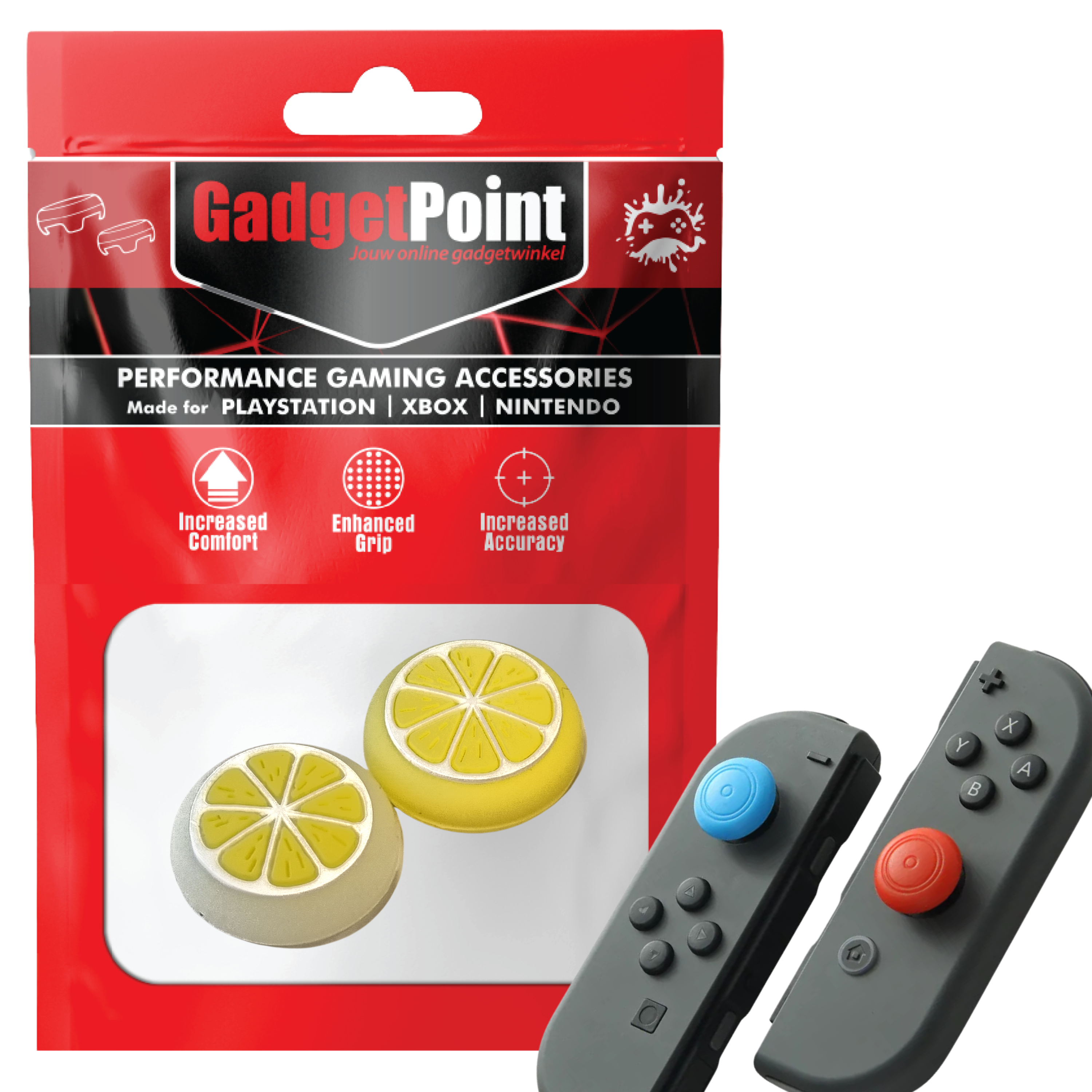 Thumb Grips voor Nintendo Switch Joy-Con Controllers - Gaming Thumbgrips - Performance Thumbsticks - Anti-Slip Joystick Caps - Bescherming Accessoires - Fruit - Geel/Wit