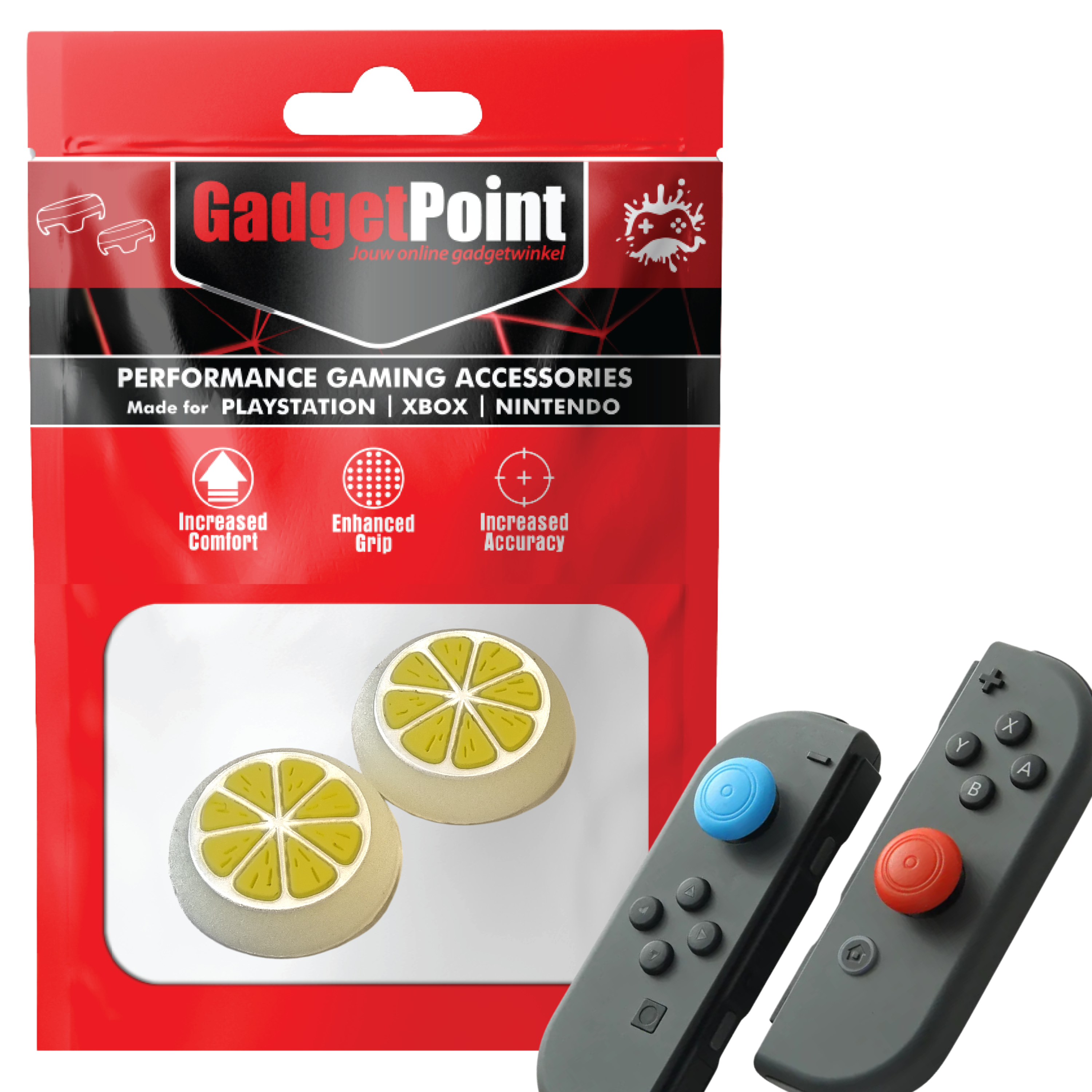 Thumb Grips voor Nintendo Switch Joy-Con Controllers - Gaming Thumbgrips - Performance Thumbsticks - Anti-Slip Joystick Caps - Bescherming Accessoires - Fruit - Geel met Wit
