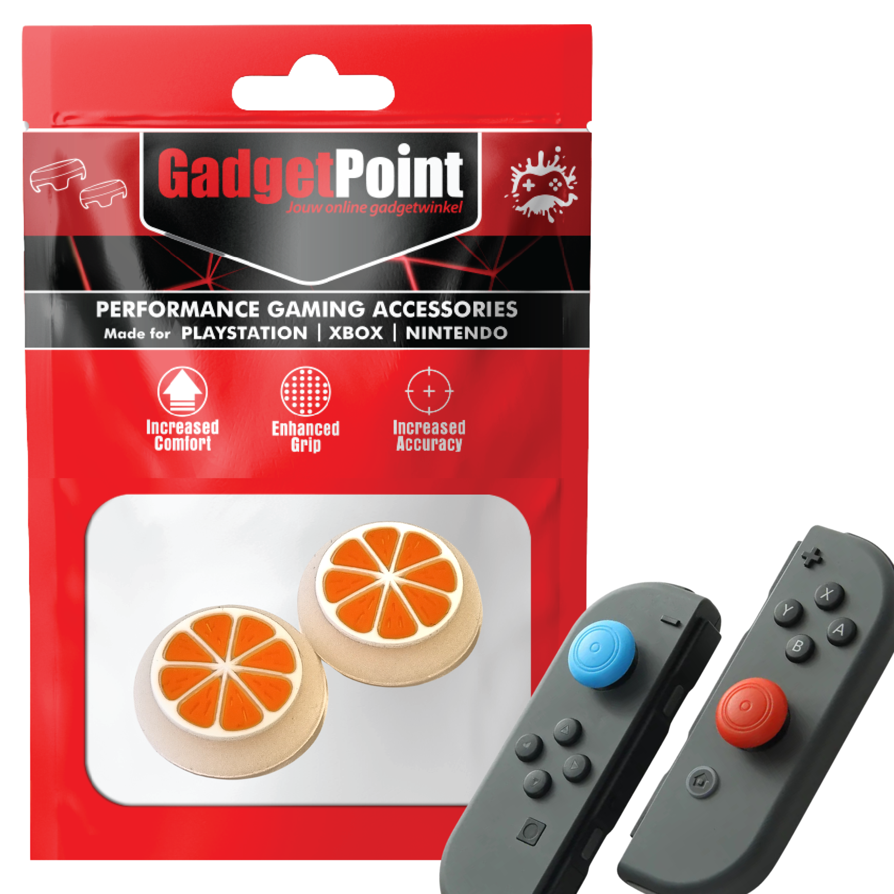 Thumb Grips voor Nintendo Switch Joy-Con Controllers - Gaming Thumbgrips - Performance Thumbsticks - Anti-Slip Joystick Caps - Bescherming Accessoires - Fruit - Oranje met Wit