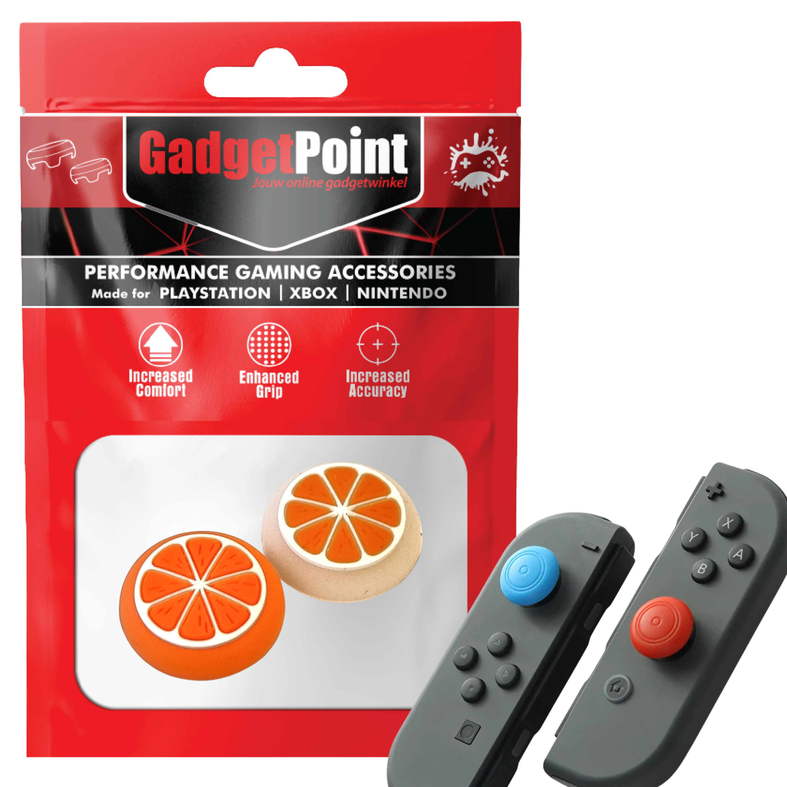 Thumb Grips voor Nintendo Switch Joy-Con Controllers - Gaming Thumbgrips - Performance Thumbsticks - Anti-Slip Joystick Caps - Bescherming Accessoires - Fruit - Oranje/Wit