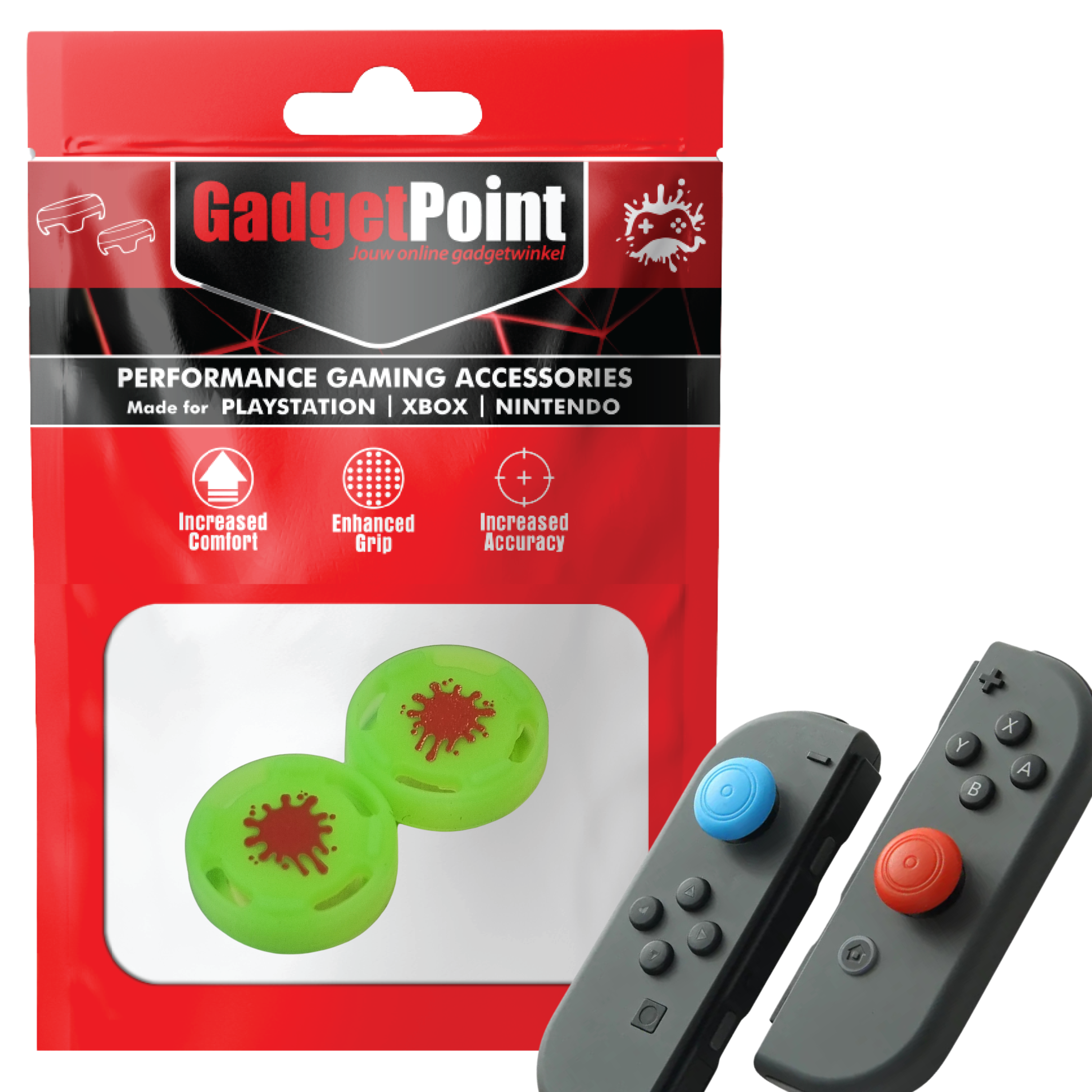 Thumb Grips voor Nintendo Switch Joy-Con Controllers - Gaming Thumbgrips - Performance Thumbsticks - Anti-Slip Joystick Caps - Bescherming Accessoires - Splash - Groen