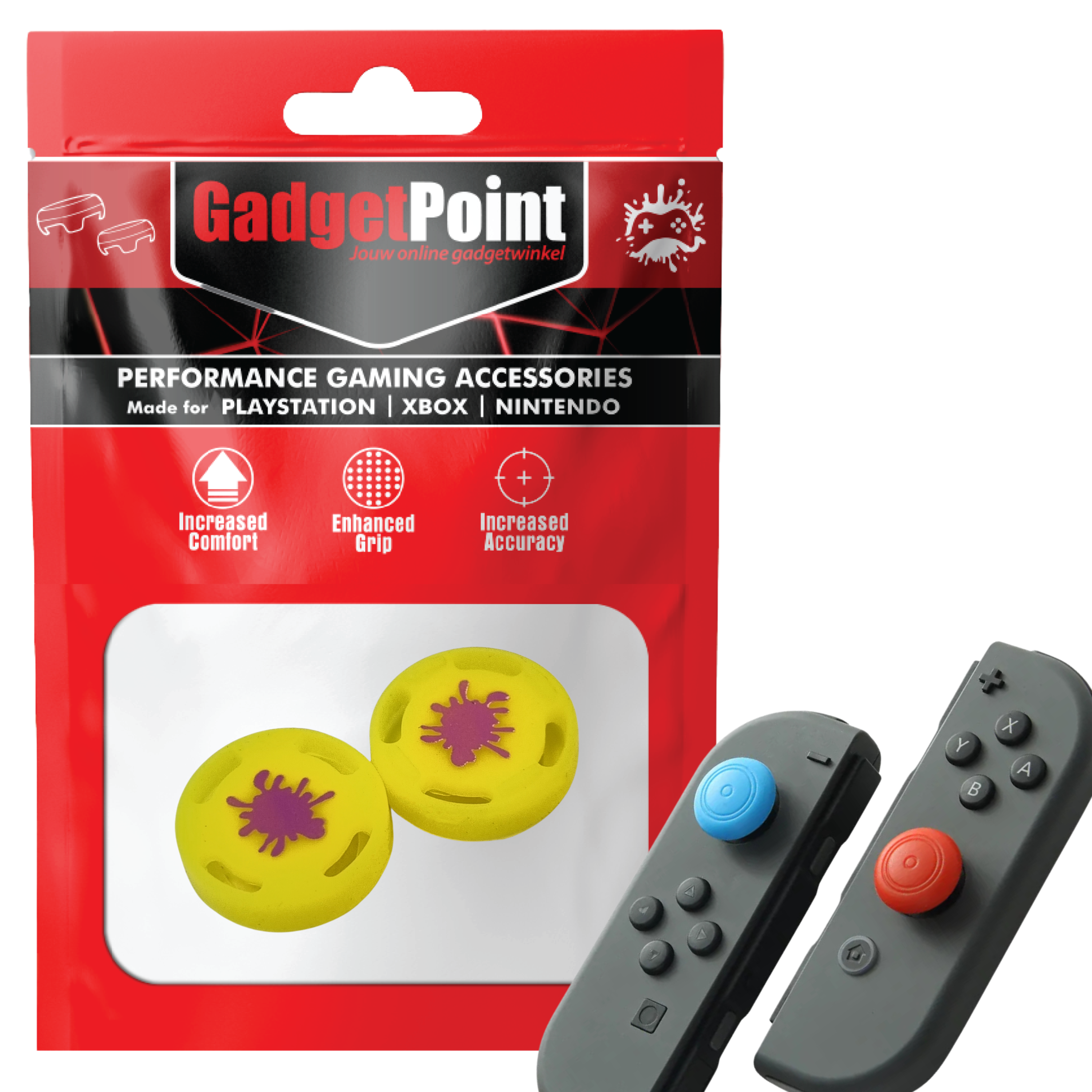 Thumb Grips voor Nintendo Switch Joy-Con Controllers - Gaming Thumbgrips - Performance Thumbsticks - Anti-Slip Joystick Caps - Bescherming Accessoires - Splash - Geel