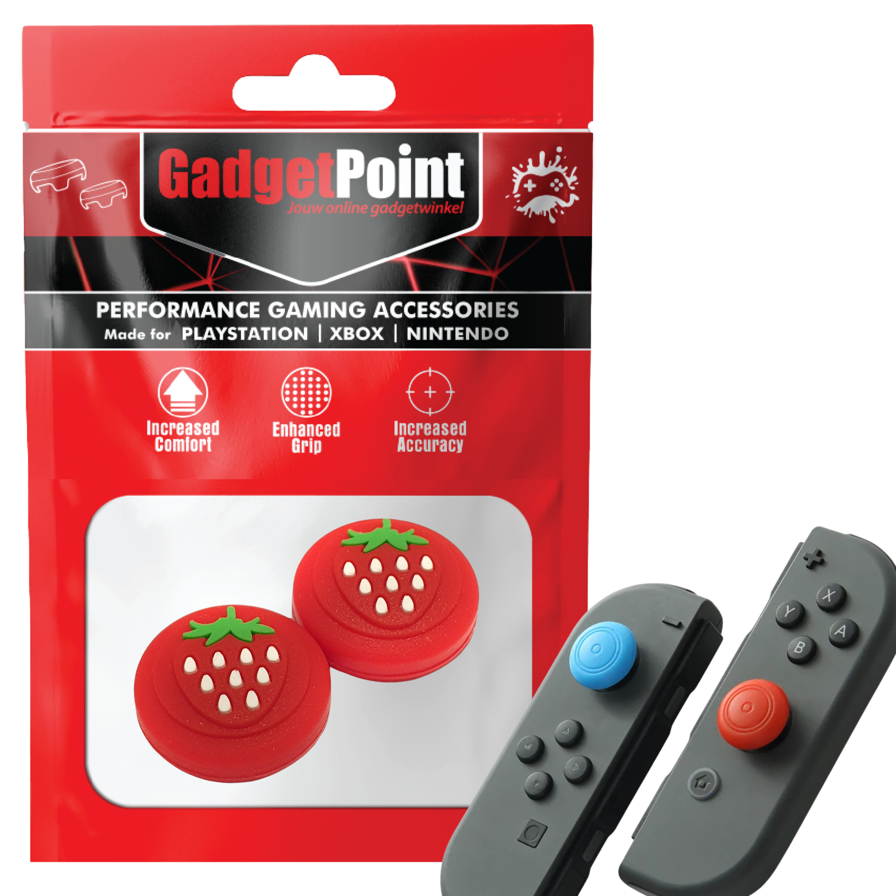 Thumb Grips voor Nintendo Switch Joy-Con Controllers - Gaming Thumbgrips - Performance Thumbsticks - Anti-Slip Joystick Caps - Bescherming Accessoires - Aardbeien - Rood
