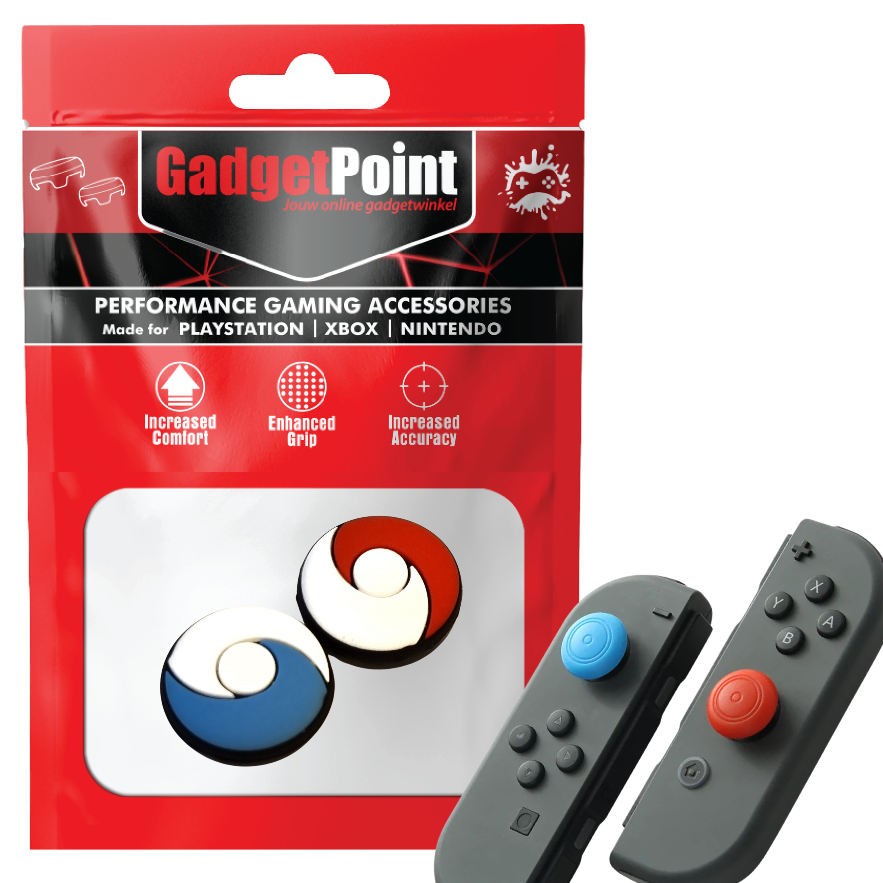 Thumb Grips voor Nintendo Switch Joy-Con Controllers - Gaming Thumbgrips - Performance Thumbsticks - Anti-Slip Joystick Caps - Bescherming Accessoires - Rond - Blauw/Rood