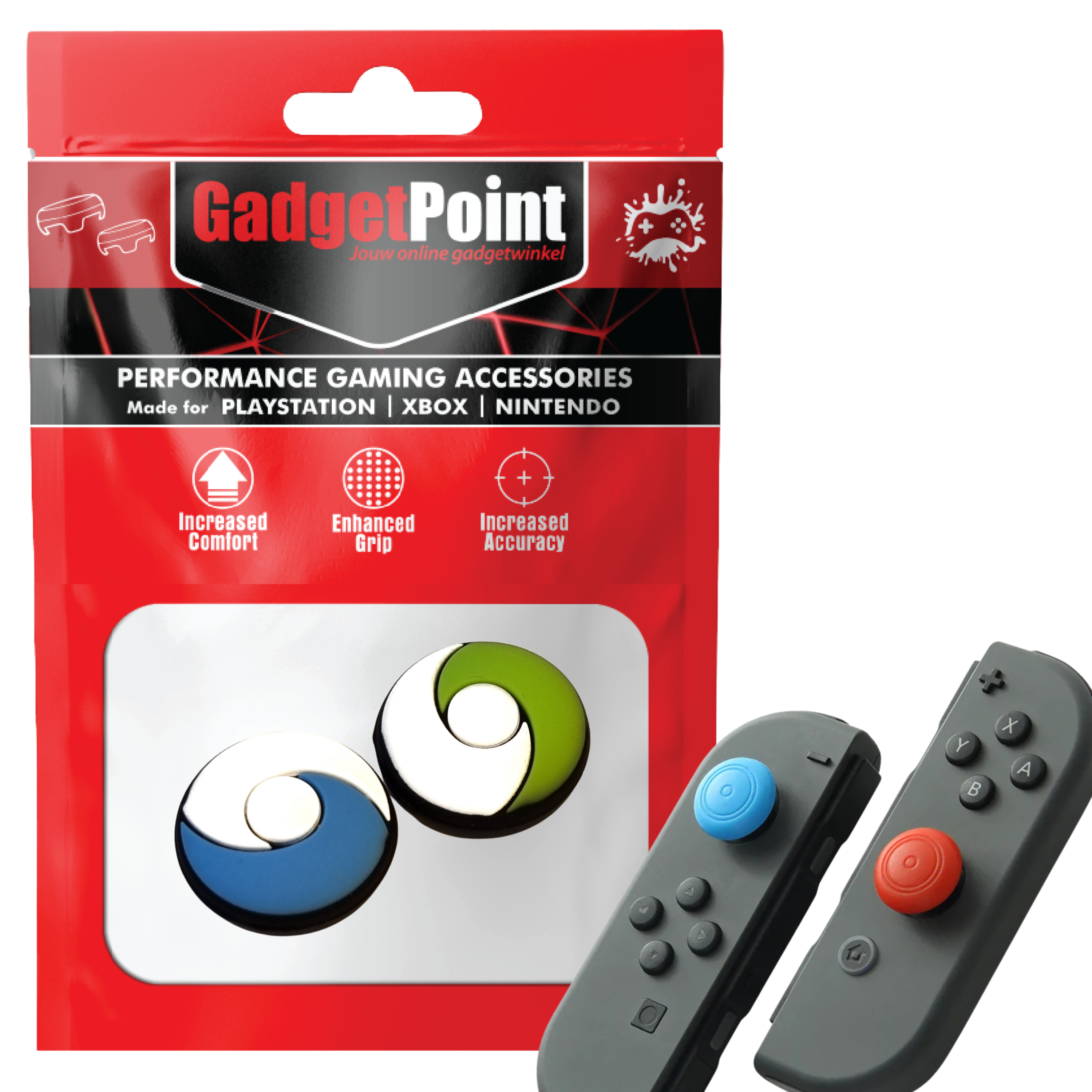 Thumb Grips voor Nintendo Switch Joy-Con Controllers - Gaming Thumbgrips - Performance Thumbsticks - Anti-Slip Joystick Caps - Bescherming Accessoires - Rond - Blauw/Groen