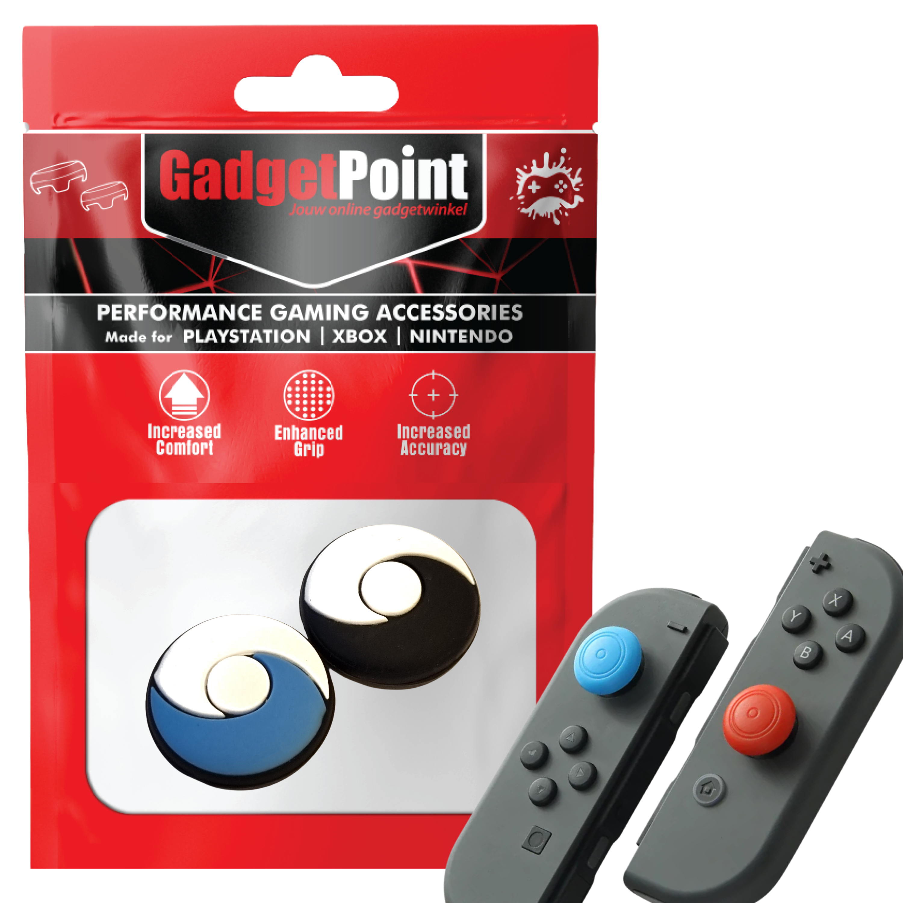 Thumb Grips voor Nintendo Switch Joy-Con Controllers - Gaming Thumbgrips - Performance Thumbsticks - Anti-Slip Joystick Caps - Bescherming Accessoires - Rond - Blauw/Zwart