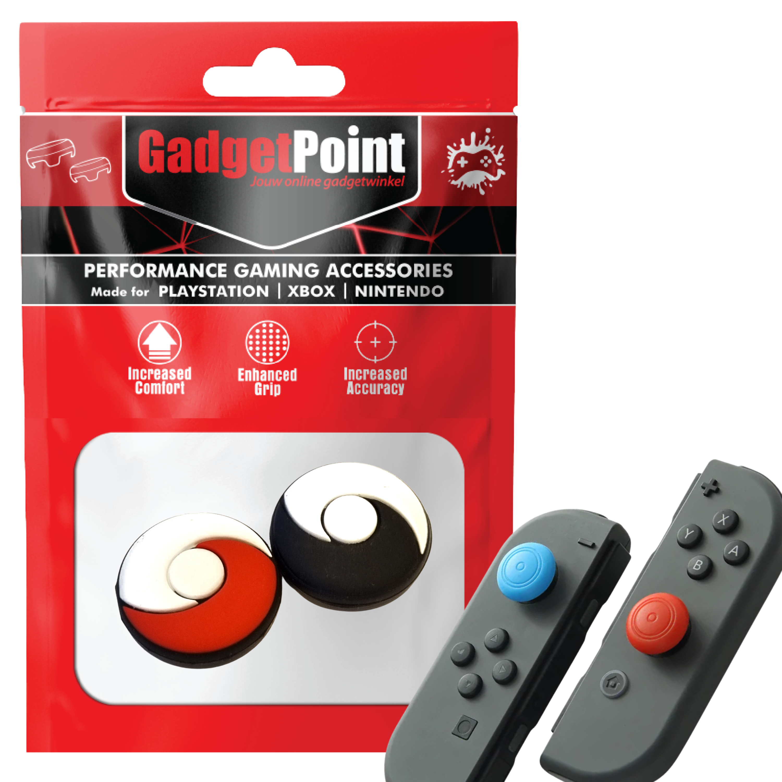Thumb Grips voor Nintendo Switch Joy-Con Controllers - Gaming Thumbgrips - Performance Thumbsticks - Anti-Slip Joystick Caps - Bescherming Accessoires - Rond - Rood/Zwart