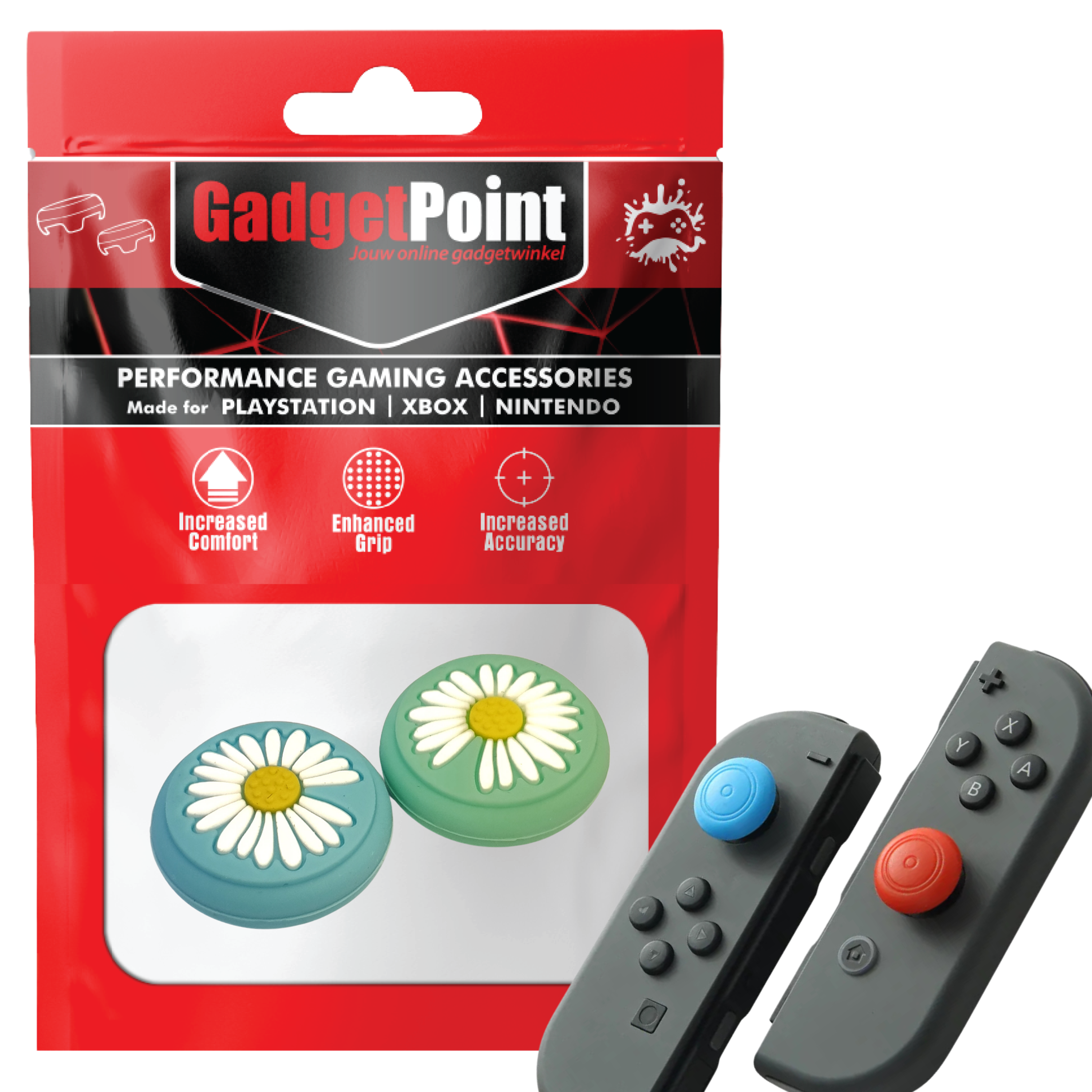 Thumb Grips voor Nintendo Switch Joy-Con Controllers - Gaming Thumbgrips - Performance Thumbsticks - Anti-Slip Joystick Caps - Bescherming Accessoires - Bloemetjes - Blauw/Groen