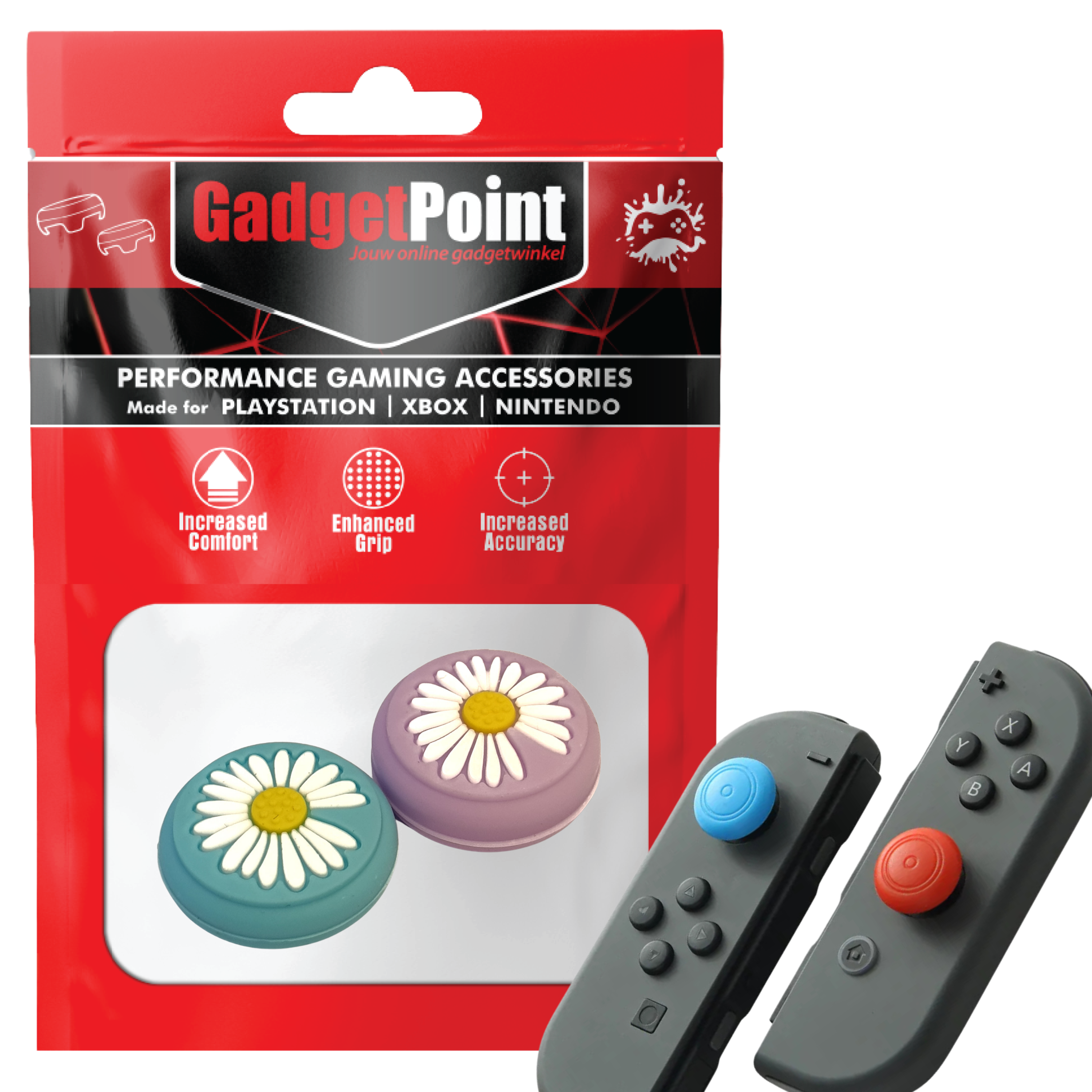 Thumb Grips voor Nintendo Switch Joy-Con Controllers - Gaming Thumbgrips - Performance Thumbsticks - Anti-Slip Joystick Caps - Bescherming Accessoires - Bloemetjes - Blauw/Paars