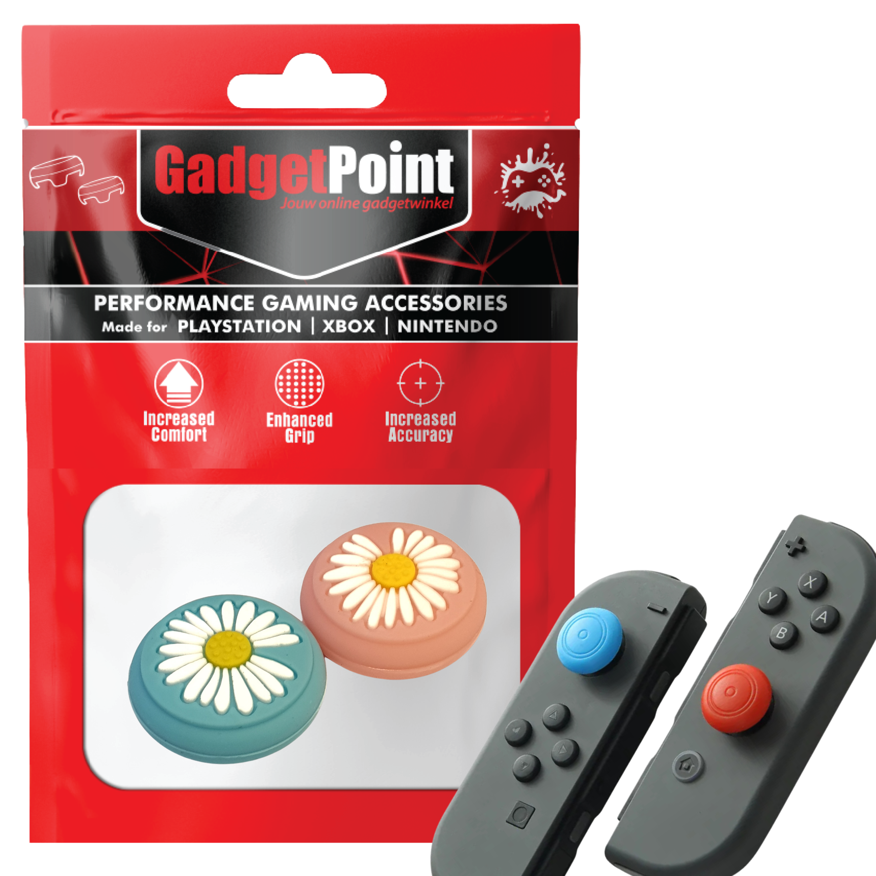 Thumb Grips voor Nintendo Switch Joy-Con Controllers - Gaming Thumbgrips - Performance Thumbsticks - Anti-Slip Joystick Caps - Bescherming Accessoires - Bloemetjes - Blauw/Roze