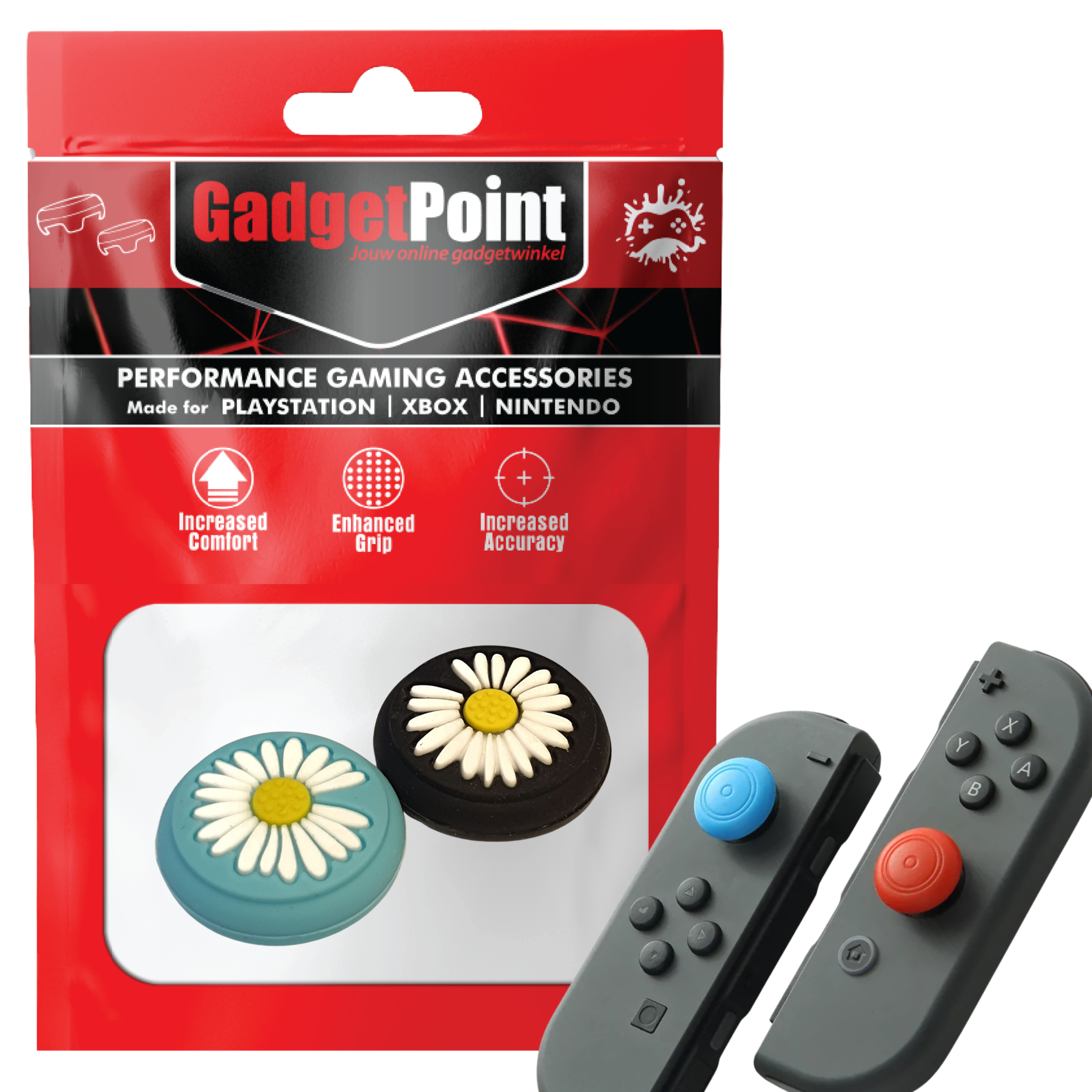 Thumb Grips voor Nintendo Switch Joy-Con Controllers - Gaming Thumbgrips - Performance Thumbsticks - Anti-Slip Joystick Caps - Bescherming Accessoires - Bloemetjes - Blauw/Zwart