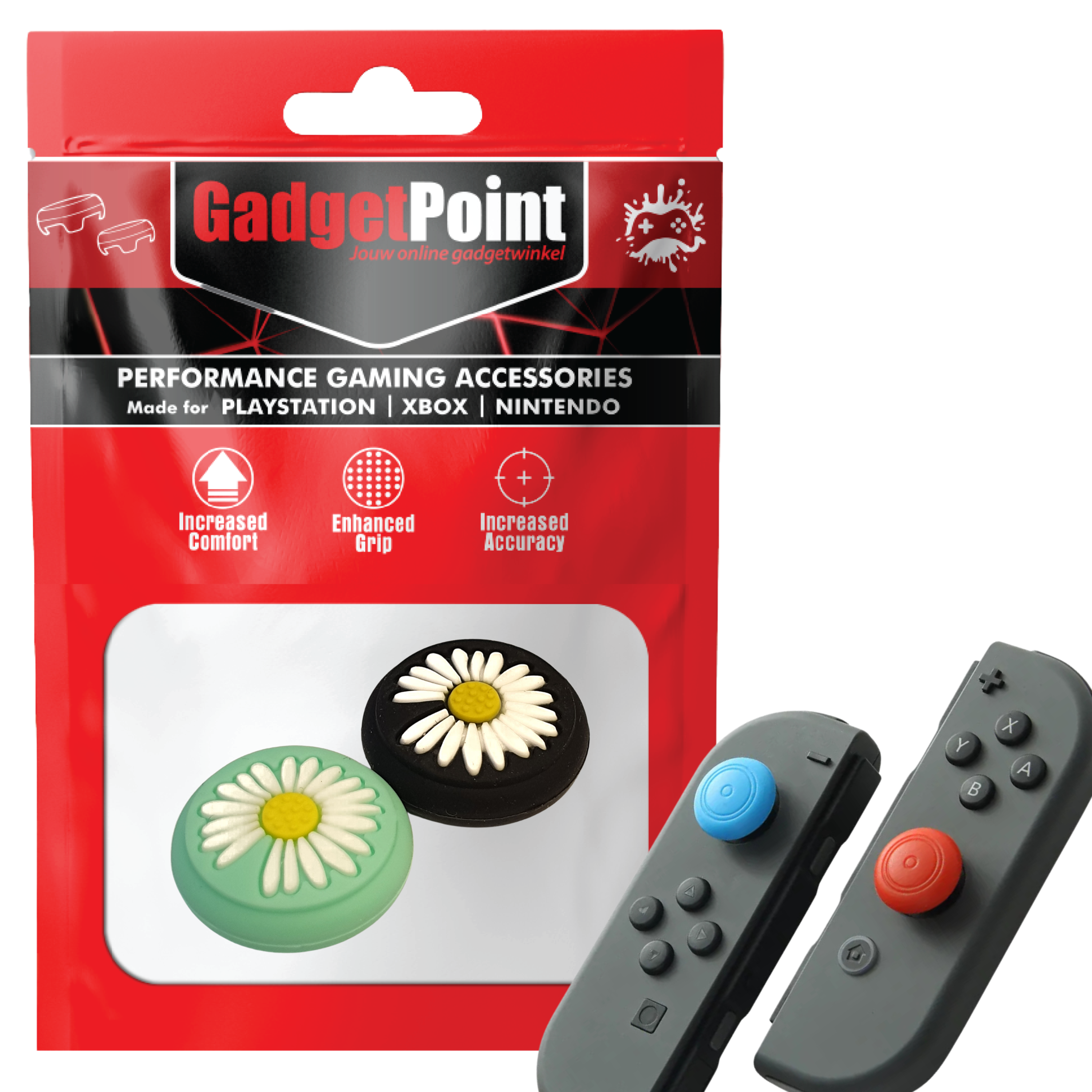 Thumb Grips voor Nintendo Switch Joy-Con Controllers - Gaming Thumbgrips - Performance Thumbsticks - Anti-Slip Joystick Caps - Bescherming Accessoires - Bloemetjes - Groen/Zwart