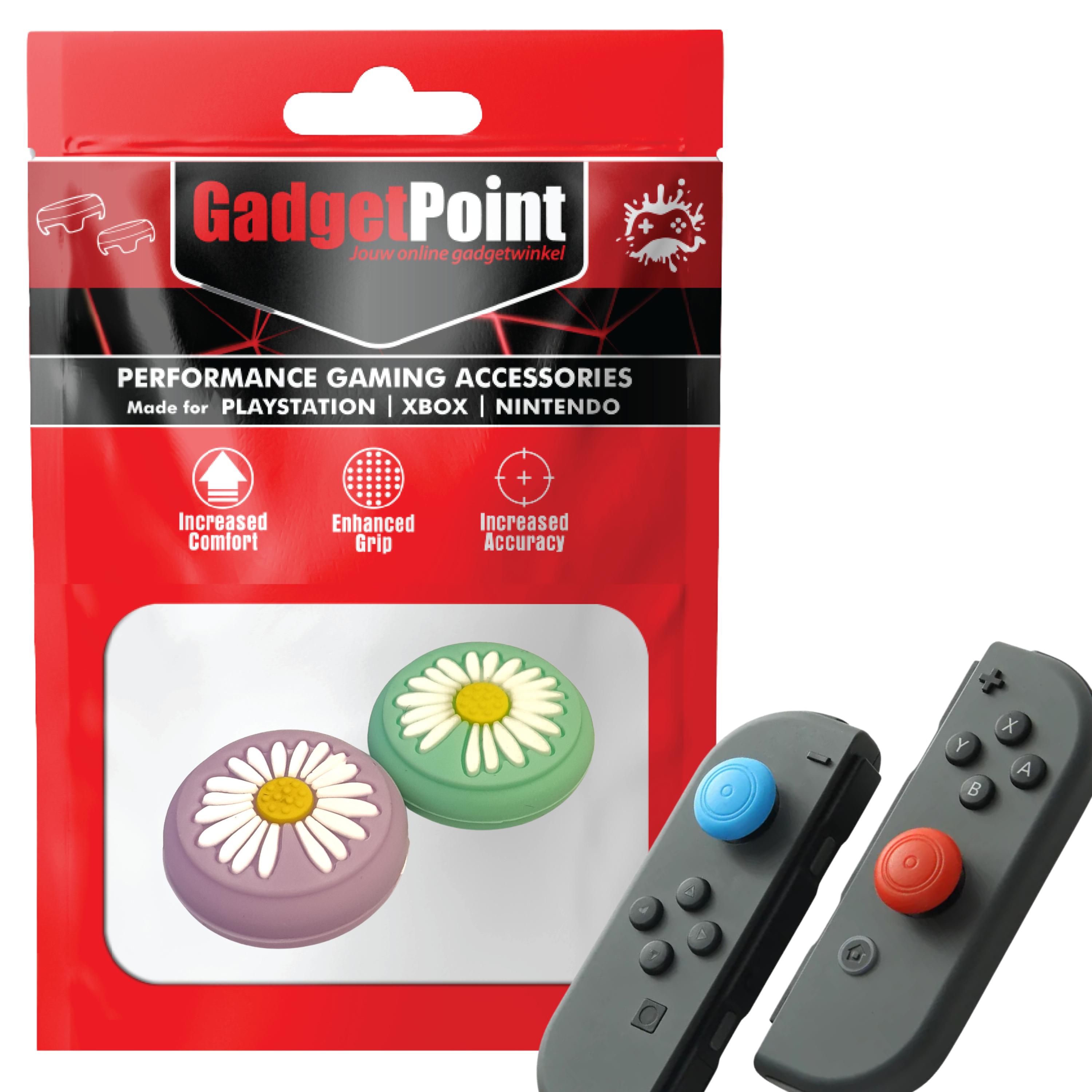 Thumb Grips voor Nintendo Switch Joy-Con Controllers - Gaming Thumbgrips - Performance Thumbsticks - Anti-Slip Joystick Caps - Bescherming Accessoires - Bloemetjes - Paars/Groen