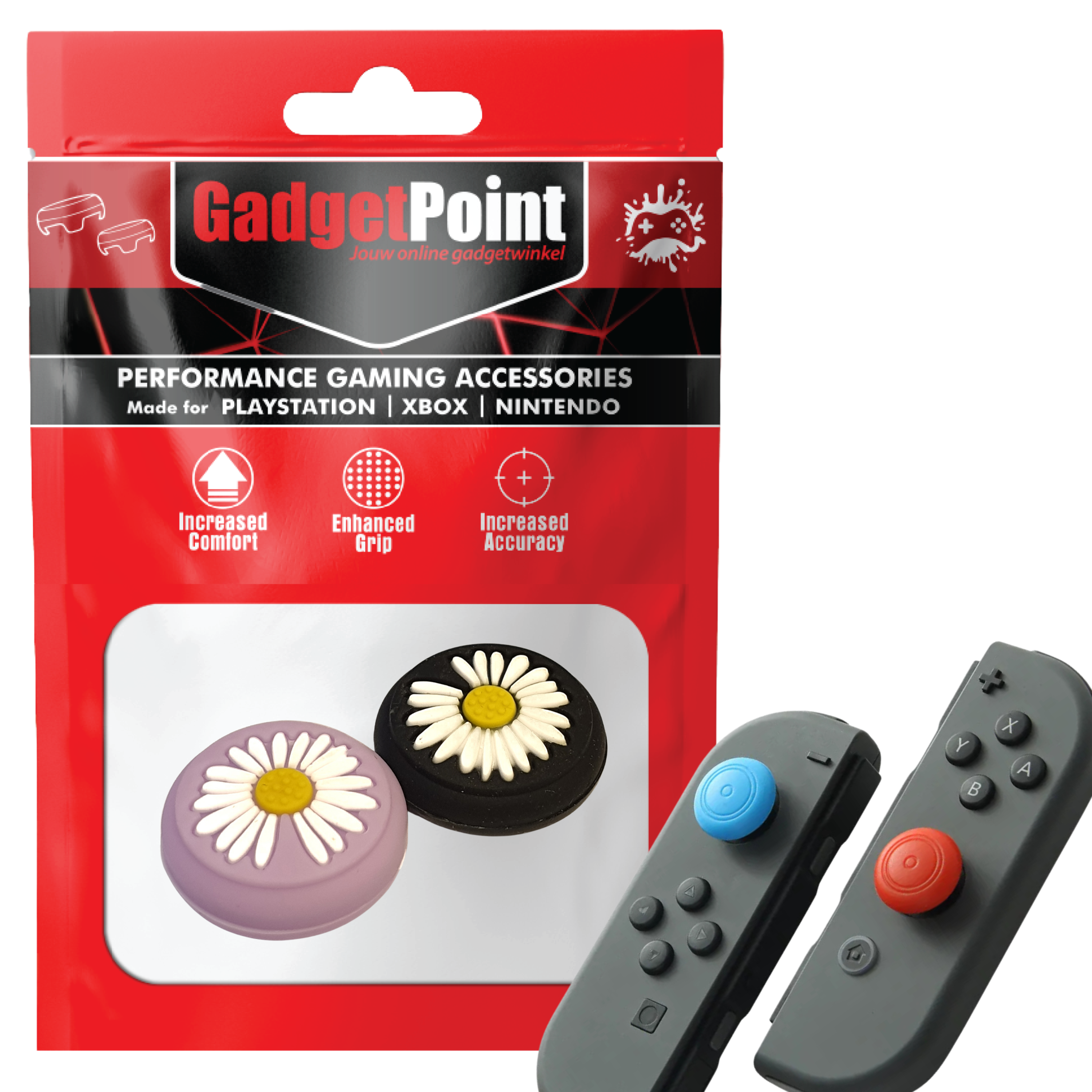 Thumb Grips voor Nintendo Switch Joy-Con Controllers - Gaming Thumbgrips - Performance Thumbsticks - Anti-Slip Joystick Caps - Bescherming Accessoires - Bloemetjes - Paars/Zwart