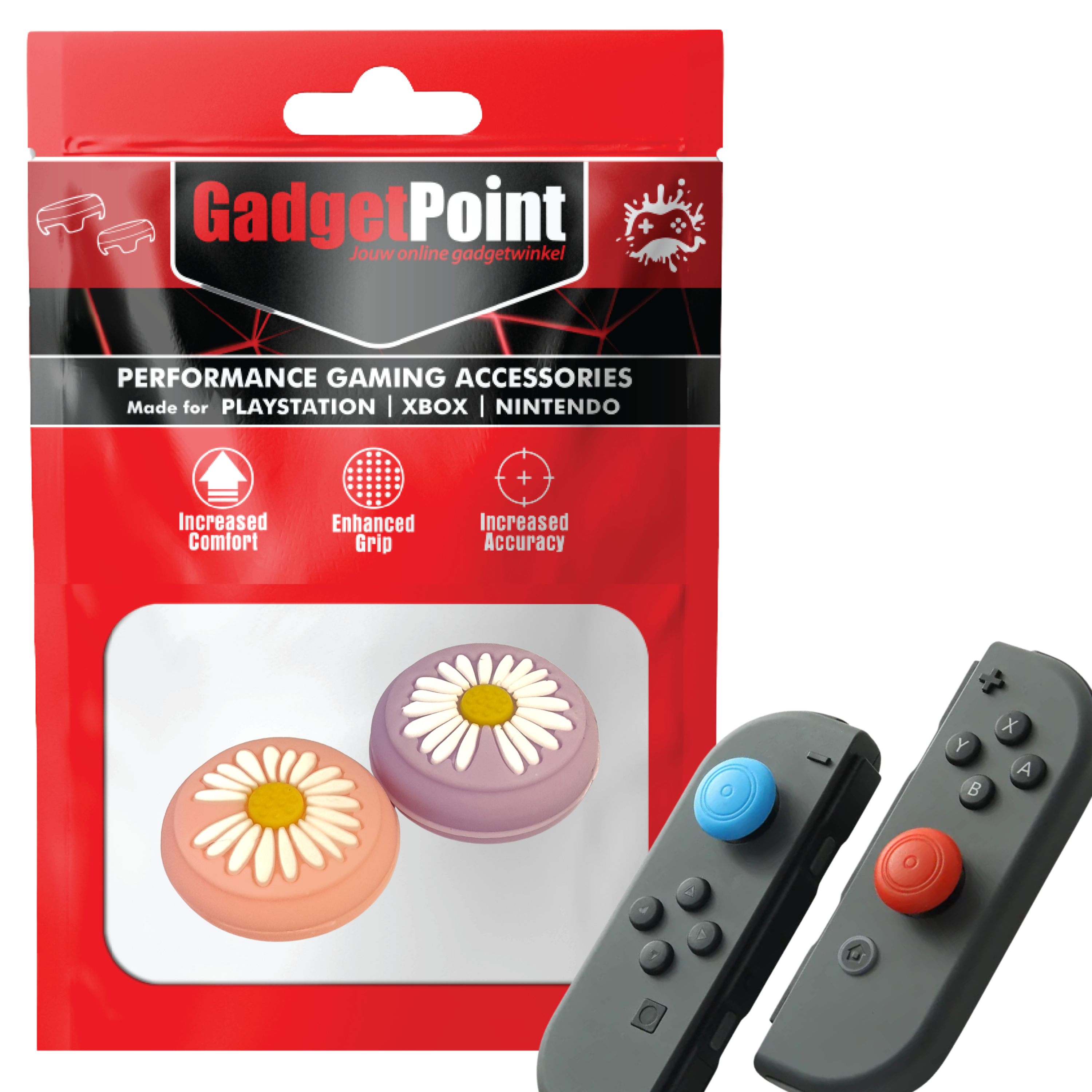 Thumb Grips voor Nintendo Switch Joy-Con Controllers - Gaming Thumbgrips - Performance Thumbsticks - Anti-Slip Joystick Caps - Bescherming Accessoires - Bloemetjes - Roze/Paars
