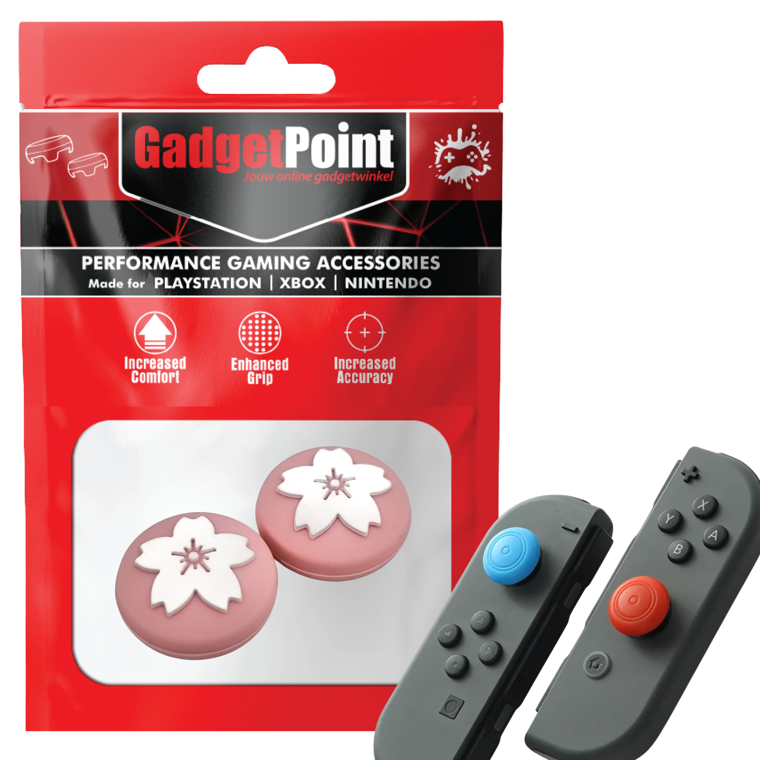 Thumb Grips voor Nintendo Switch Joy-Con Controllers - Gaming Thumbgrips - Performance Thumbsticks - Anti-Slip Joystick Caps - Bescherming Accessoires - Bloemetjes - Roze met Wit